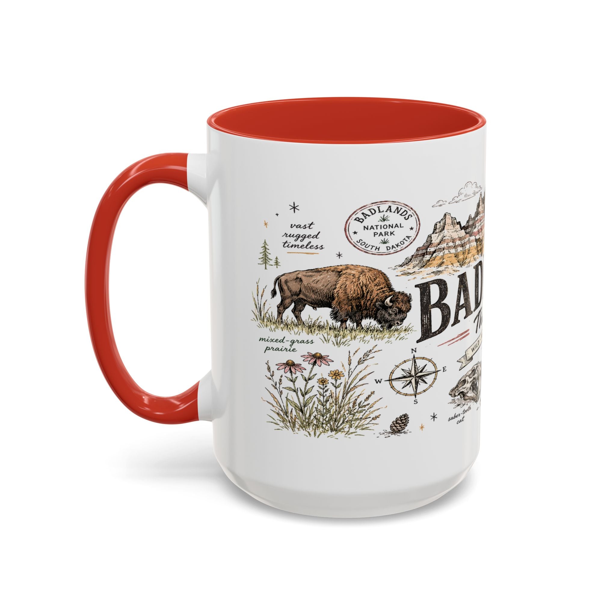Badlands National Park Coffee Mug | South Dakota Prairie Fossil Hiking Gift | Accent Color Ceramic 11oz 15oz