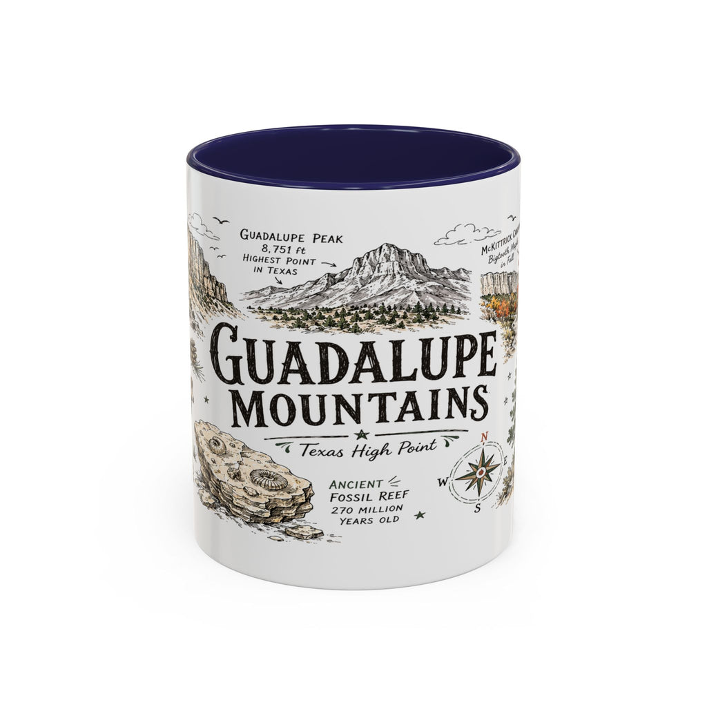 Guadalupe Mountains National Park Coffee Mug | Texas Desert Peaks Hiking Gift | Accent Color Ceramic 11oz 15oz