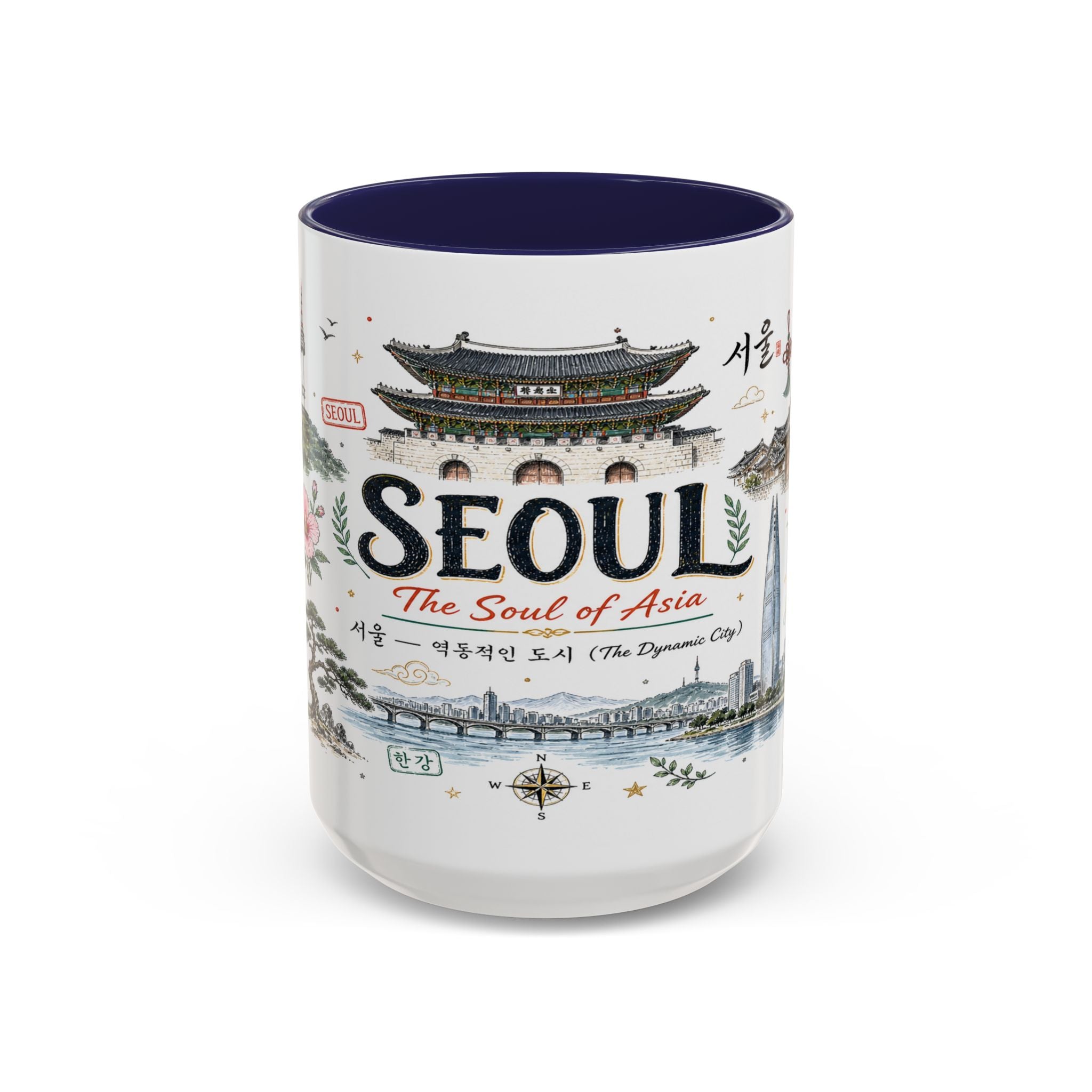 Seoul Coffee Mug | Korea Souvenir Travel Gift | Accent Color Ceramic 11oz 15oz