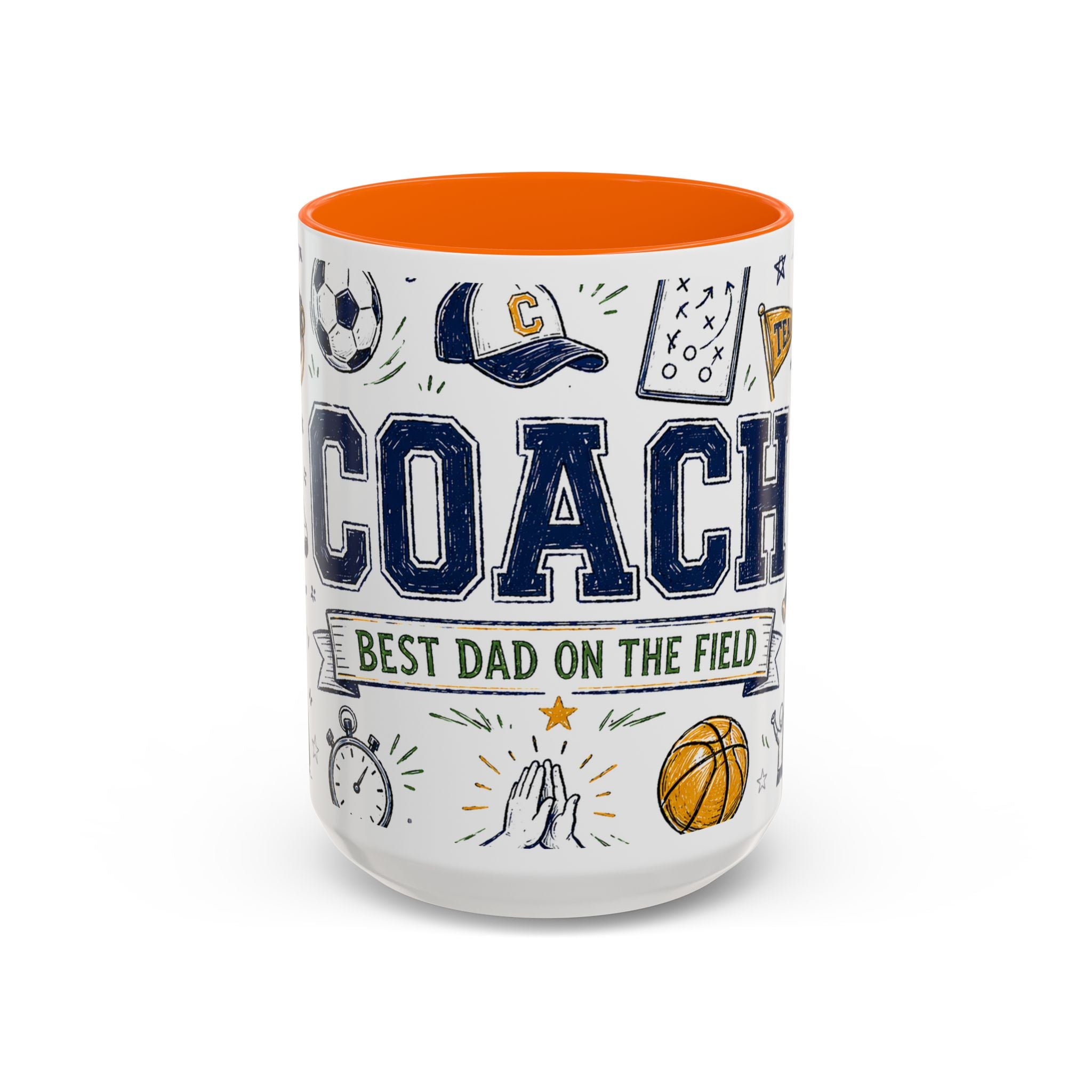 Coach Best Dad On The Field Coffee Mug | Father's Day Gift for Dad | Accent Color Ceramic 11oz 15oz