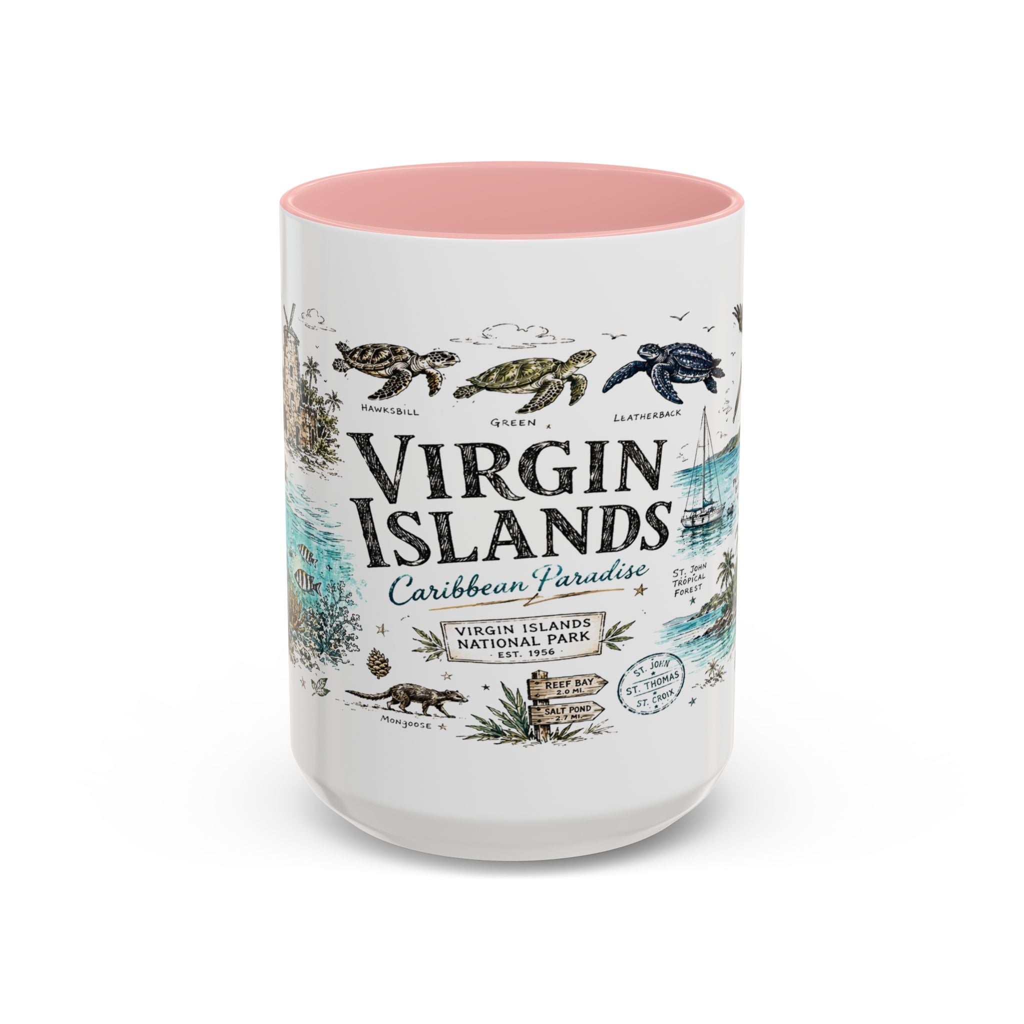 Virgin Islands National Park Coffee Mug | Caribbean Beach Snorkeling Reef Gift | Accent Color Ceramic 11oz 15oz