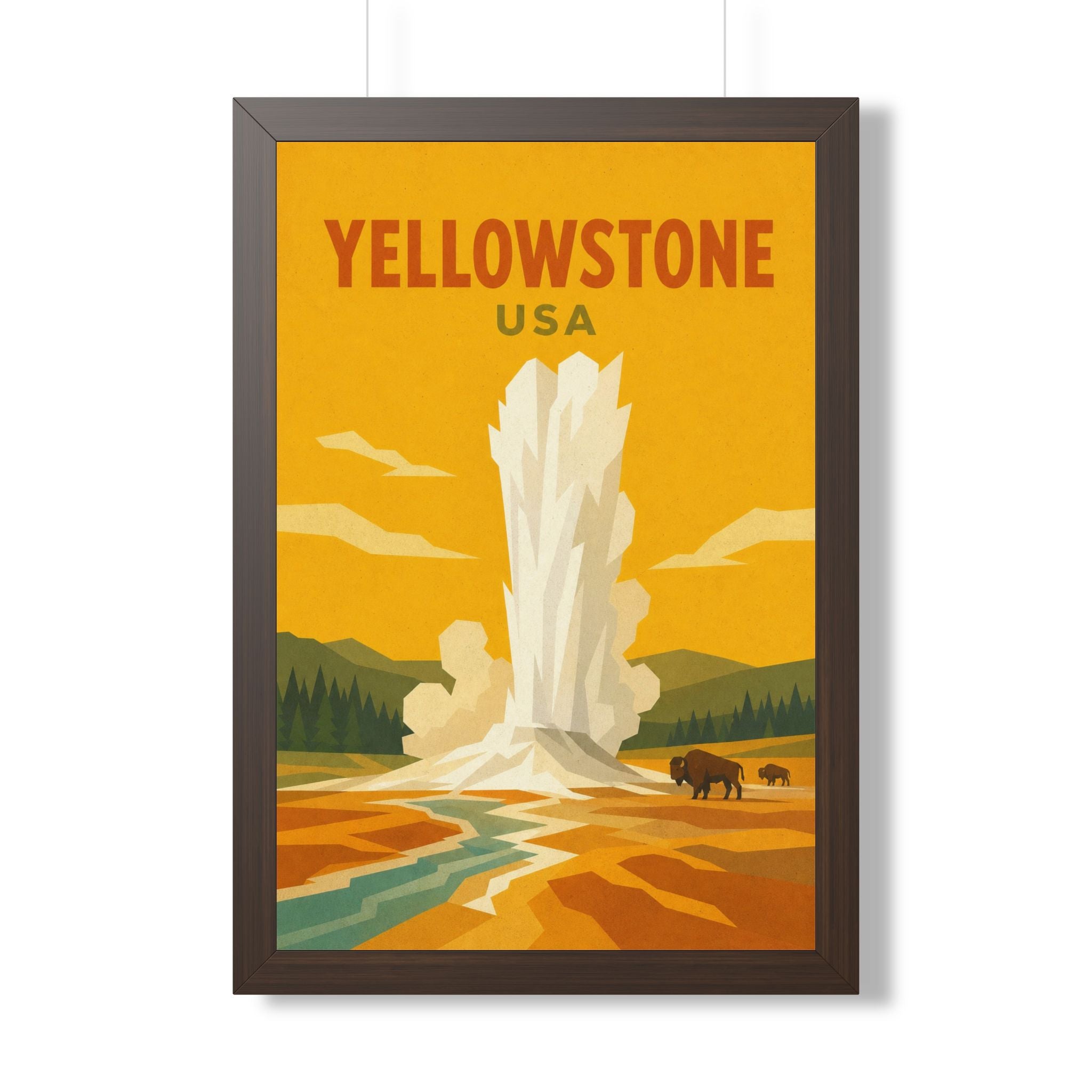 Yellowstone United States Framed Poster | Vintage Travel Wall Art | Black Walnut White Frame | 16x24 20x30