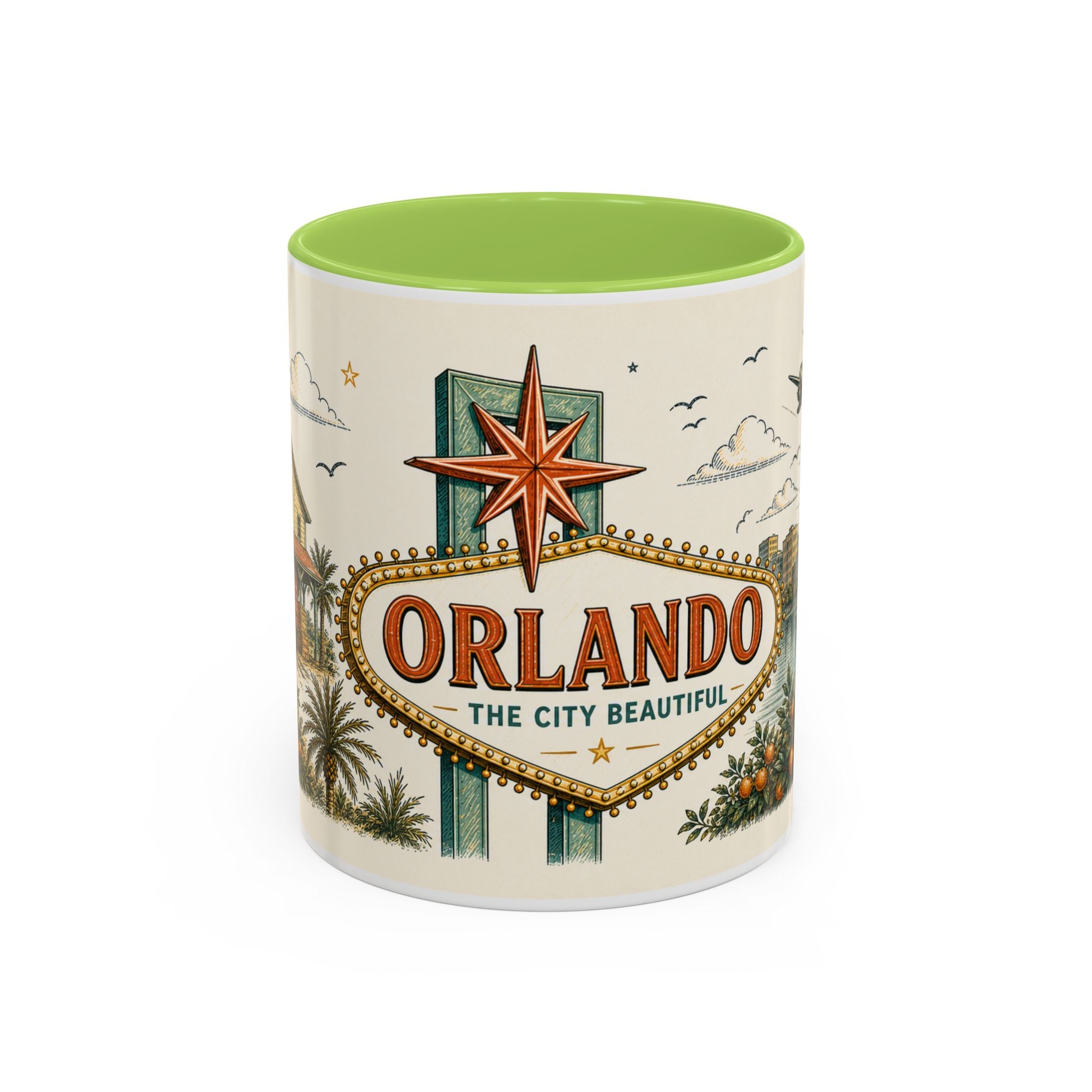 Orlando Coffee Mug | United States Travel Souvenir | Vintage Illustrated City Gift | 11 oz 15 oz Accent Mug