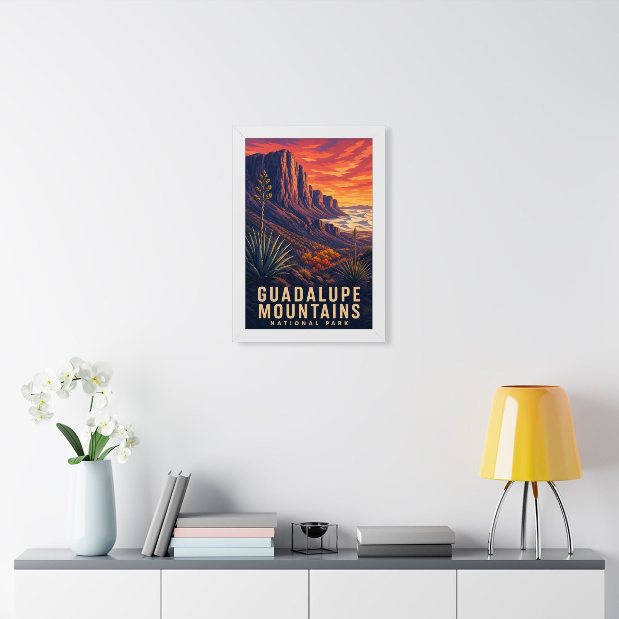 Guadalupe Mountains National Park Framed Poster | Vintage Travel Wall Art | Black Walnut White Frame | 16x24 20x30