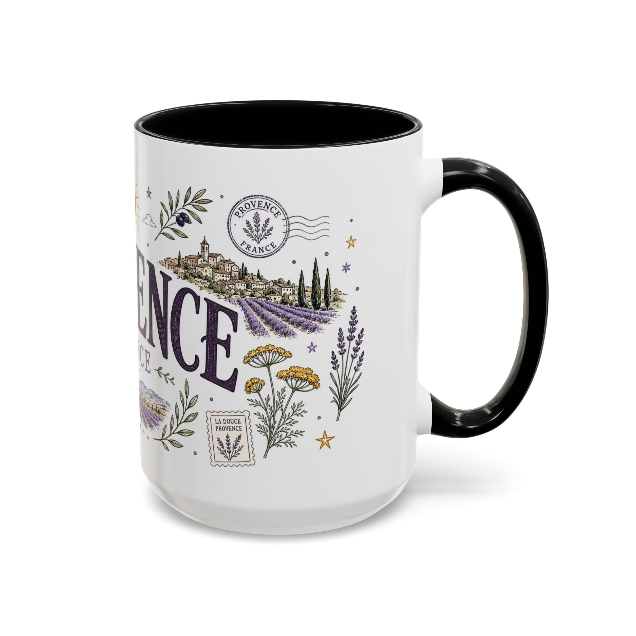 Provence Coffee Mug | Travel Destination Souvenir Gift | Accent Color Ceramic 11oz 15oz