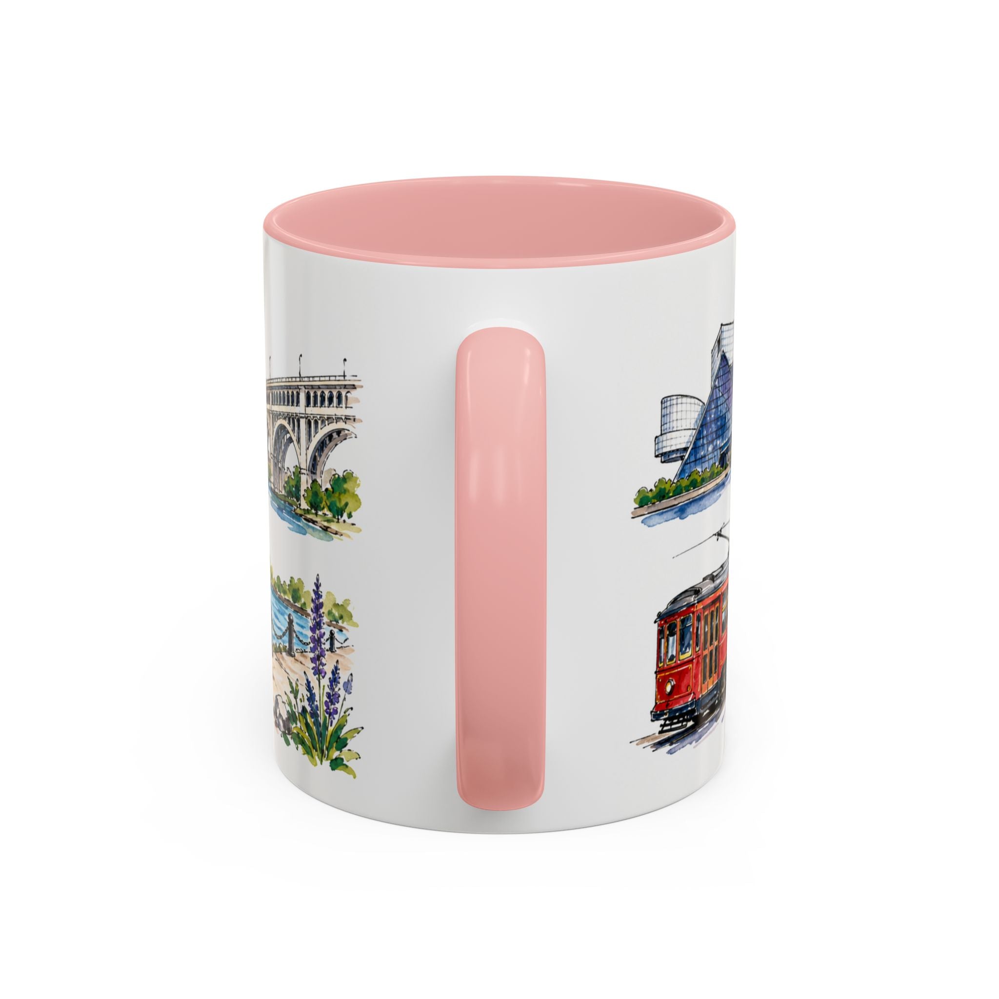 Cleveland Illustrated Travel Mug | City Souvenir Accent Coffee Mug | 11oz 15oz Ceramic Cup