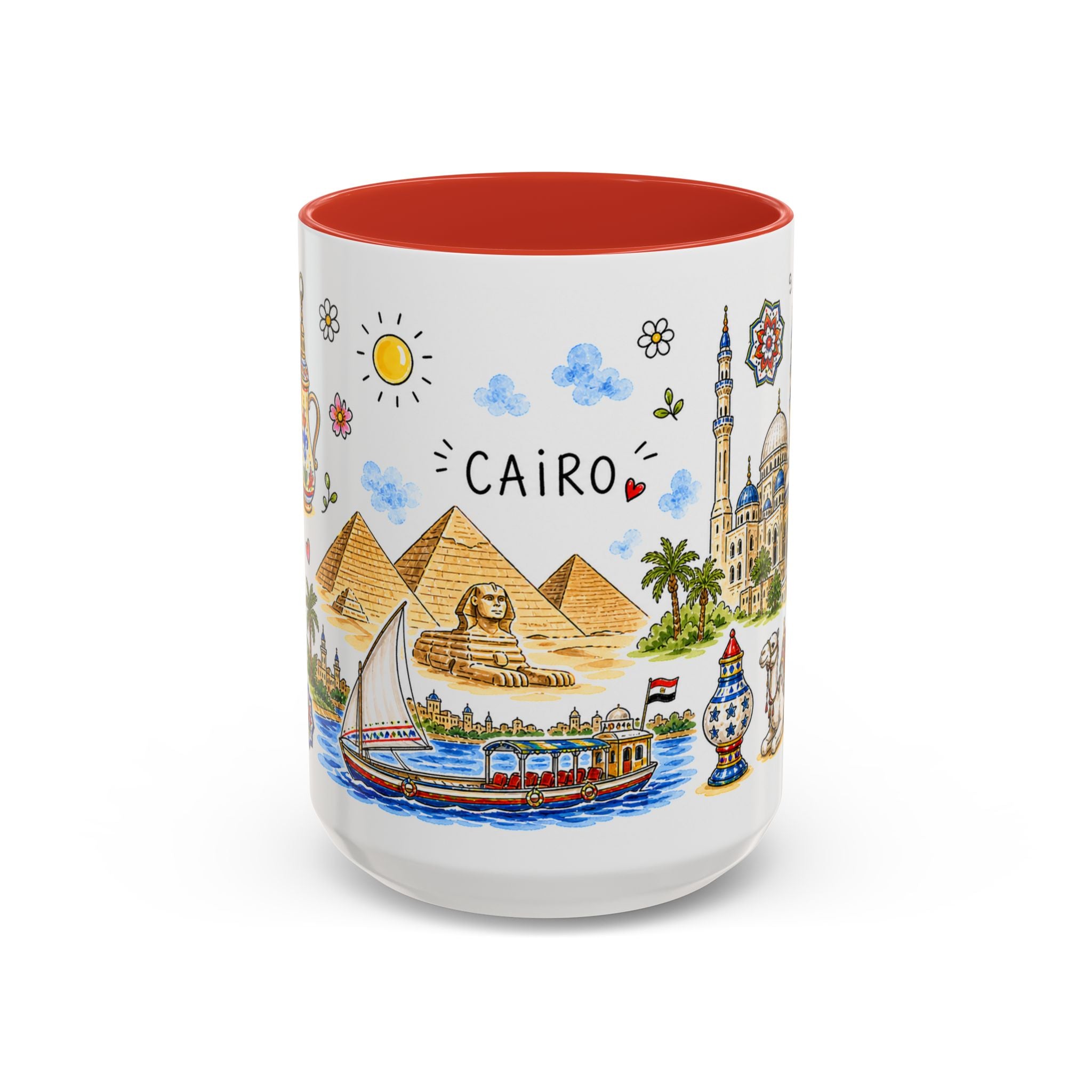 Cairo Illustrated Travel Mug | City Souvenir Accent Coffee Mug | 11oz 15oz Ceramic Cup