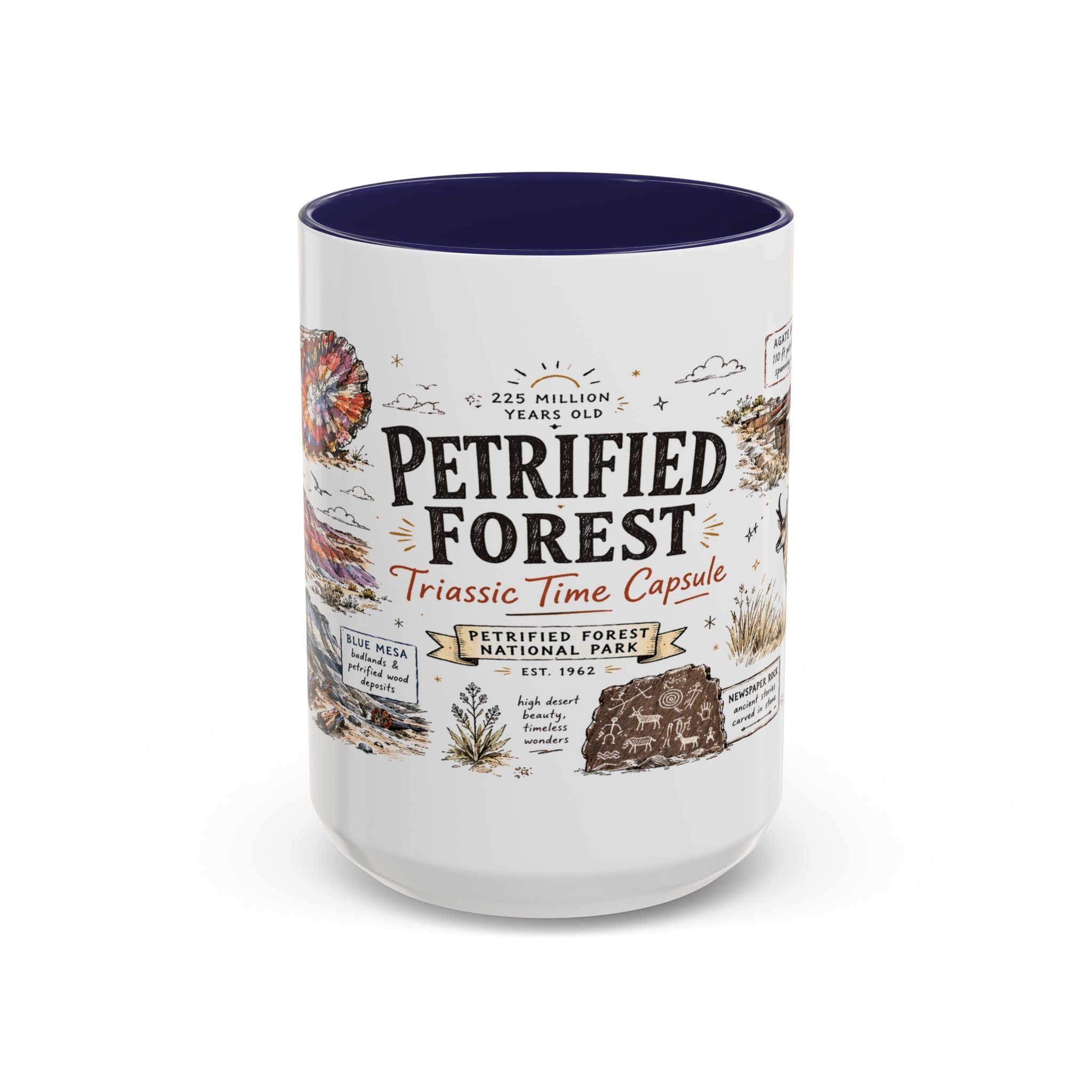 Petrified Forest National Park Coffee Mug | Arizona Painted Desert Fossil Gift | Accent Color Ceramic 11oz 15oz