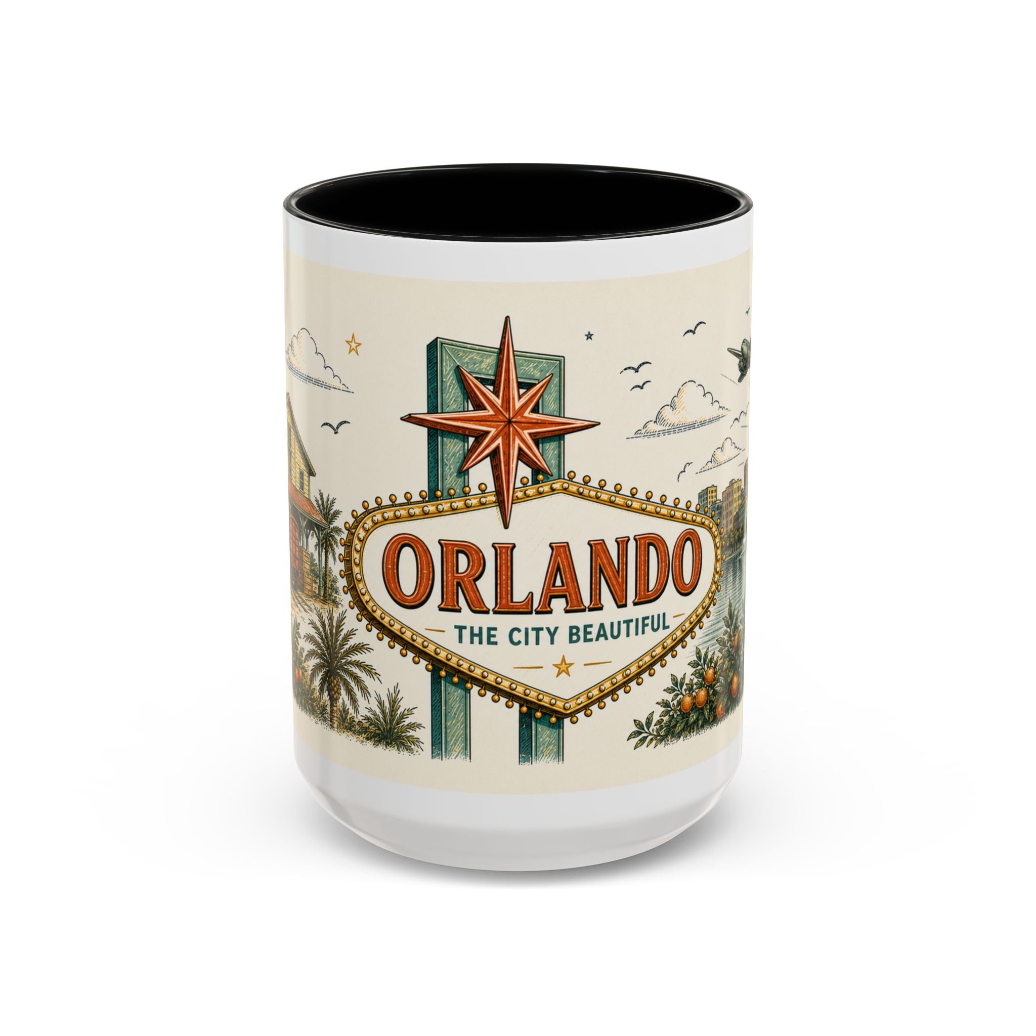 Orlando Coffee Mug | United States Travel Souvenir | Vintage Illustrated City Gift | 11 oz 15 oz Accent Mug