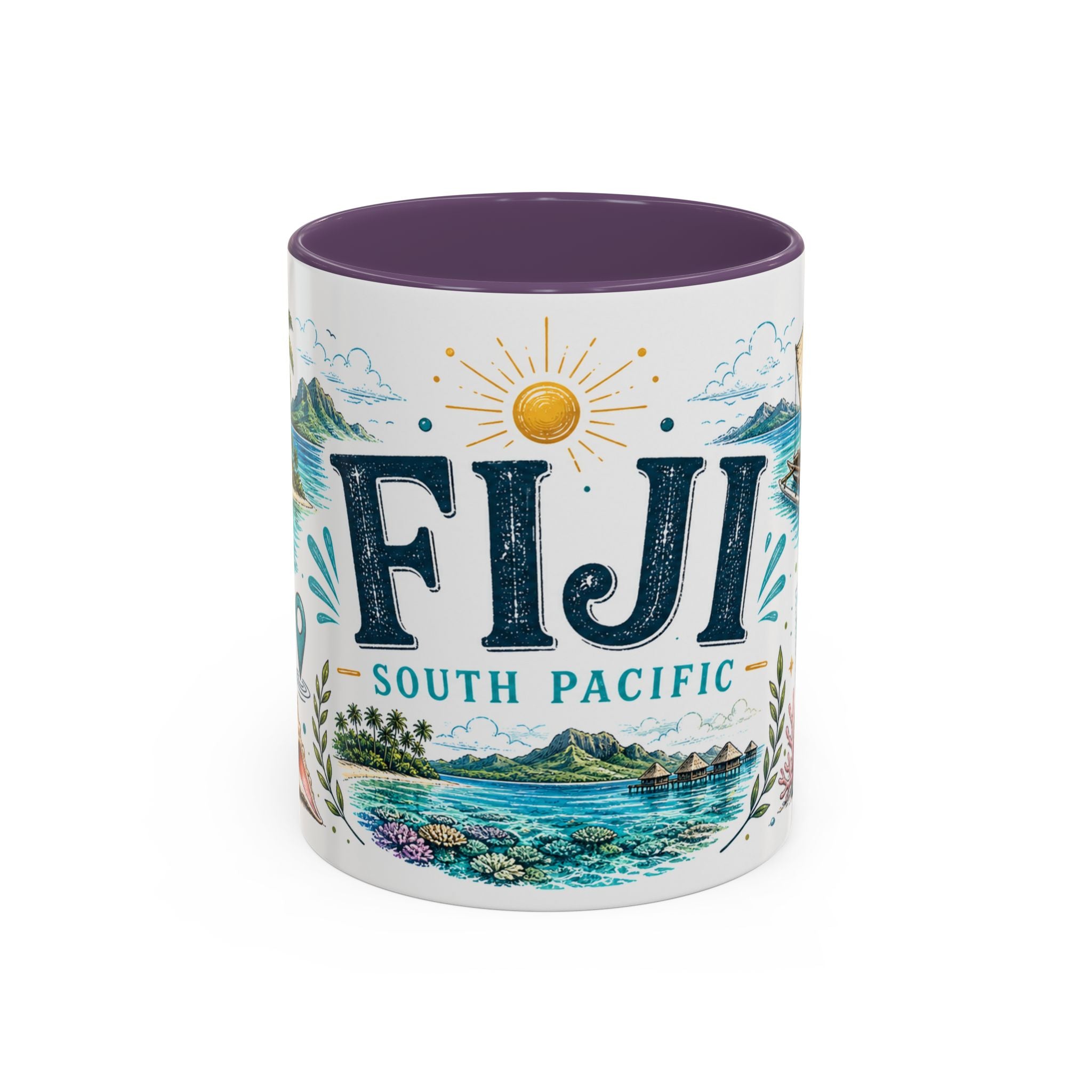 Fiji Coffee Mug | Travel Destination Souvenir Gift | Accent Color Ceramic 11oz 15oz
