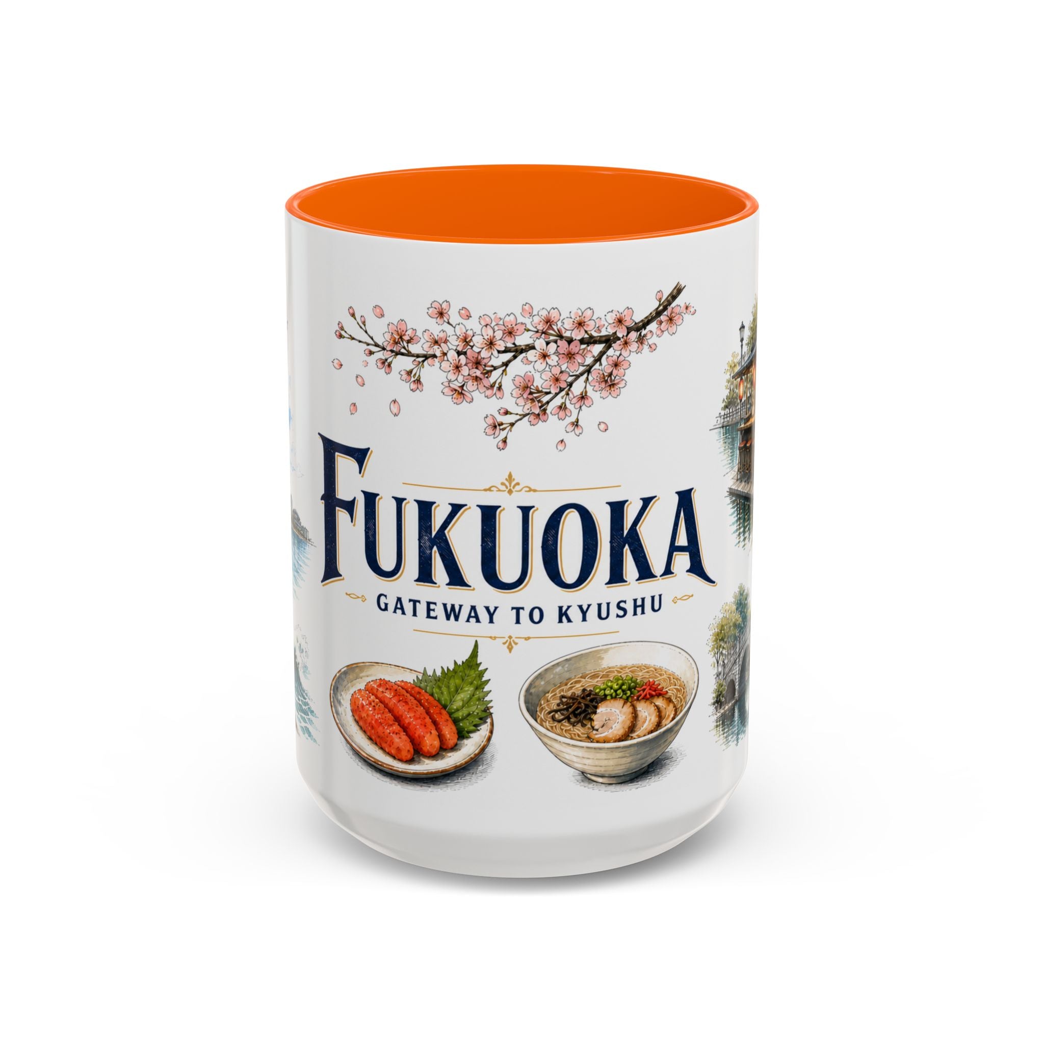 Fukuoka Coffee Mug | Japan Travel Souvenir | Vintage Illustrated City Gift | 11 oz 15 oz Accent Mug