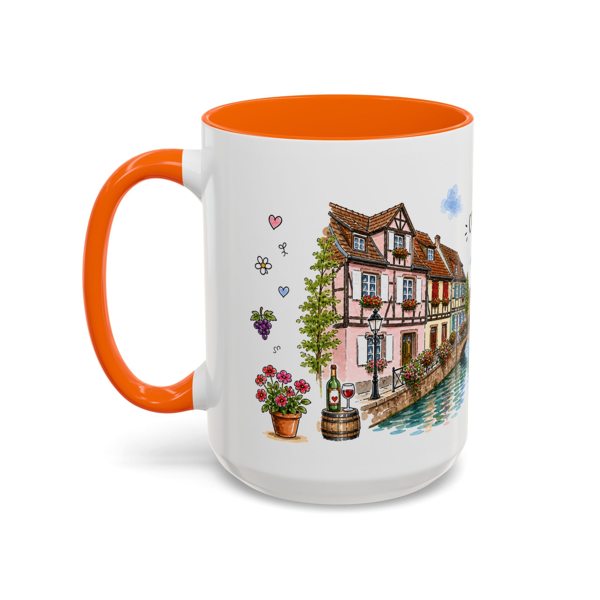 Colmar Illustrated Travel Mug | France Souvenir Accent Coffee Mug | 11oz 15oz Ceramic Cup