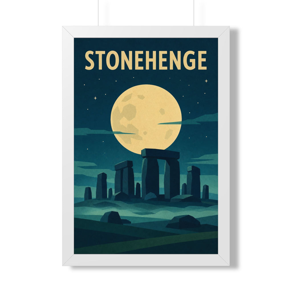 Stonehenge United Kingdom Framed Poster | Vintage Travel Wall Art | Black Walnut White Frame | 16x24 20x30