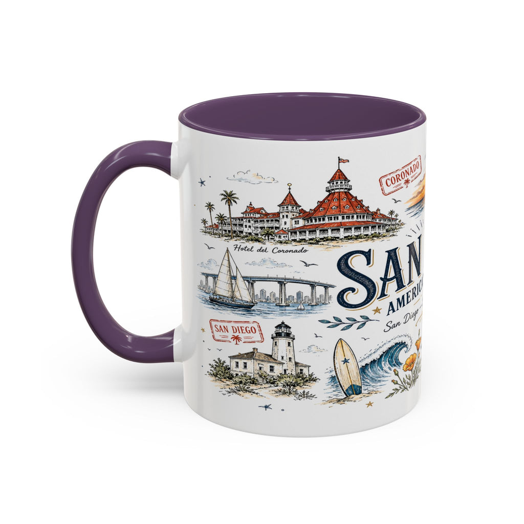 San Diego Coffee Mug | California Souvenir City Gift | Accent Color Ceramic 11oz 15oz