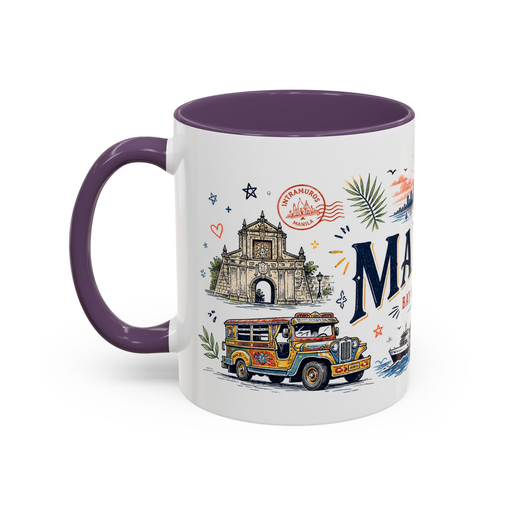 Manila Coffee Mug | Philippines Souvenir Travel Gift | Accent Color Ceramic 11oz 15oz
