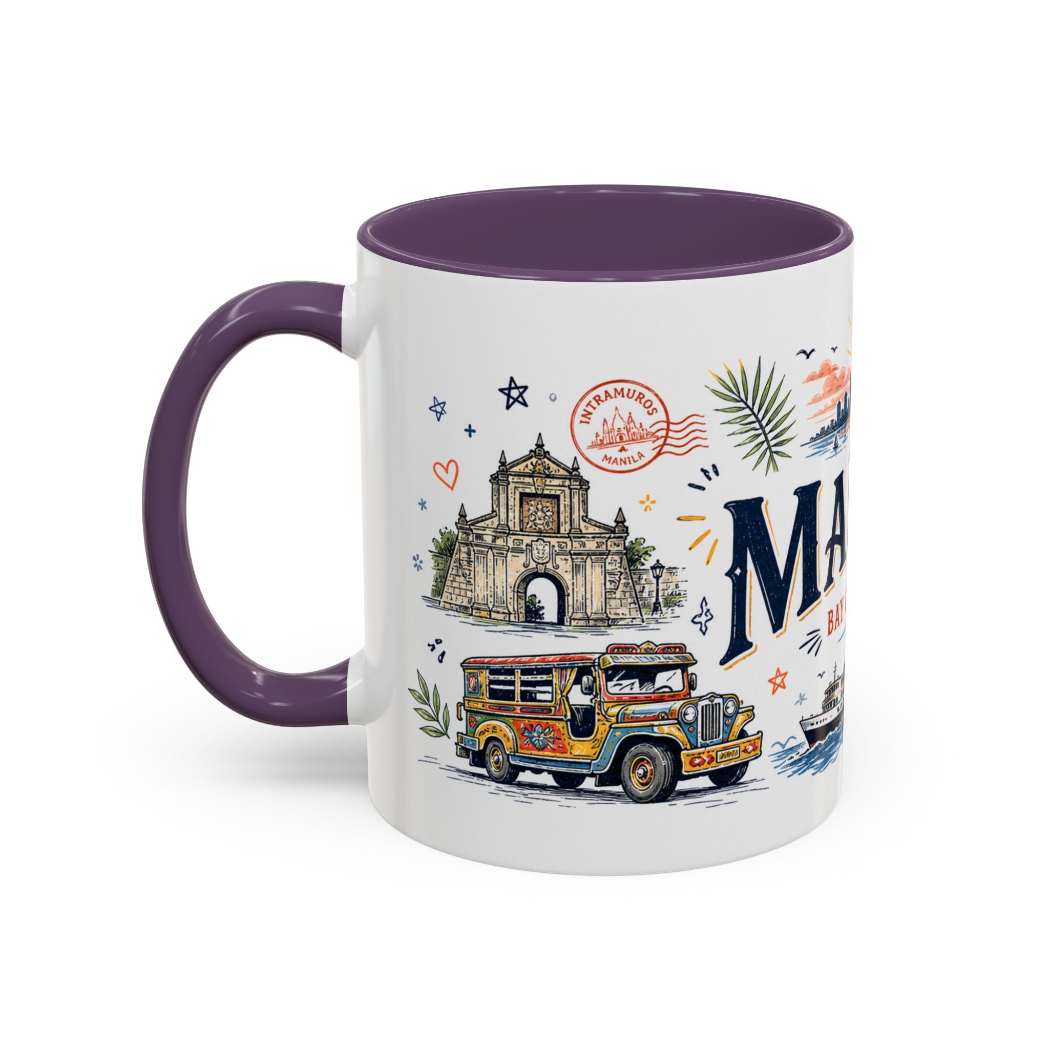 Manila Coffee Mug | Philippines Souvenir Travel Gift | Accent Color Ceramic 11oz 15oz
