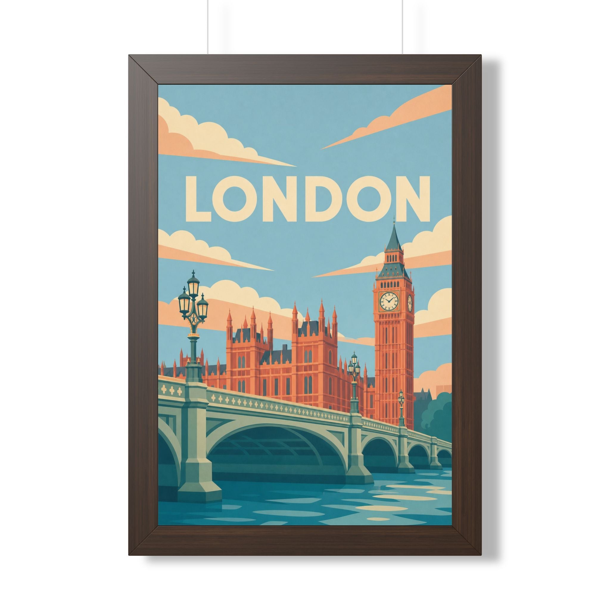 London Westminster United Kingdom Framed Poster | Vintage Travel Wall Art | Black Walnut White Frame | 16x24 20x30