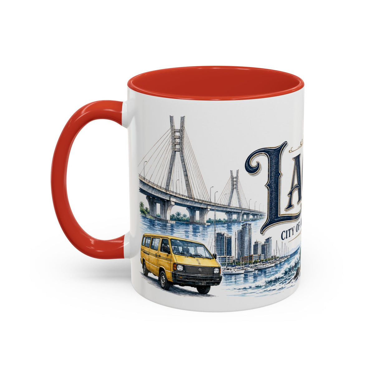 Lagos Coffee Mug | Nigeria Travel Souvenir | Vintage Illustrated City Gift | 11 oz 15 oz Accent Mug