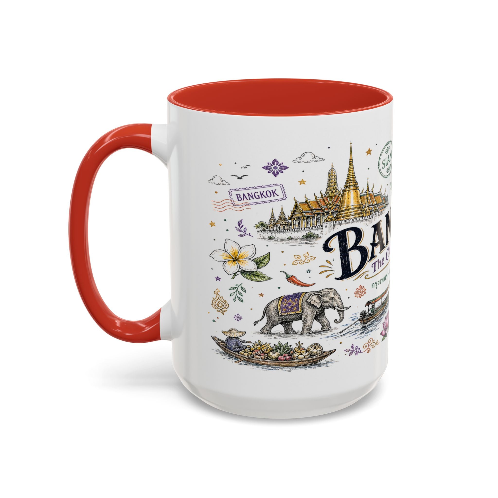 Bangkok Coffee Mug | Thailand Souvenir Travel Gift | Accent Color Ceramic 11oz 15oz