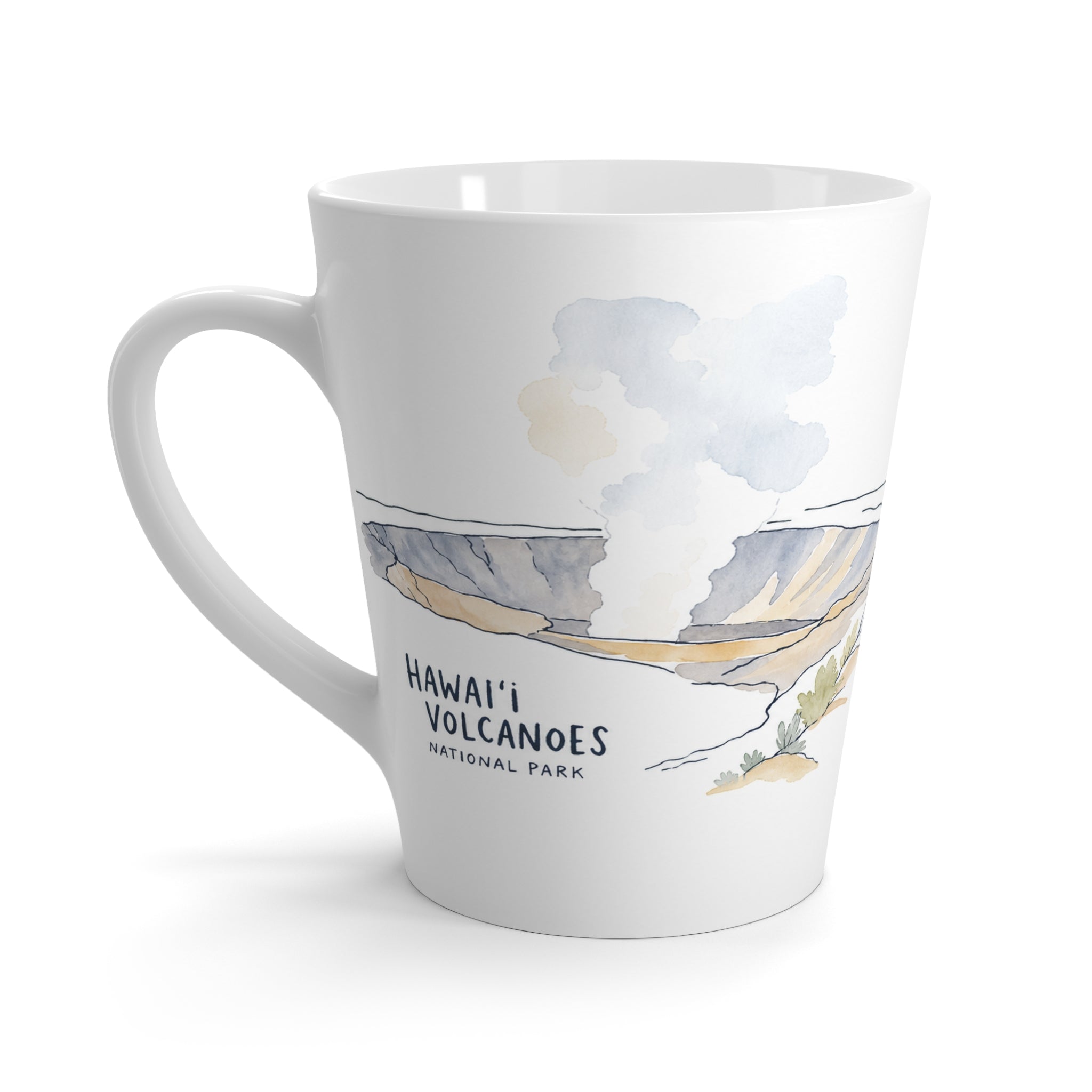 Hawaiʻi Volcanoes National Park Latte Mug | Pastel Watercolor Nature Coffee Cup | 12 oz Travel Souvenir Gift