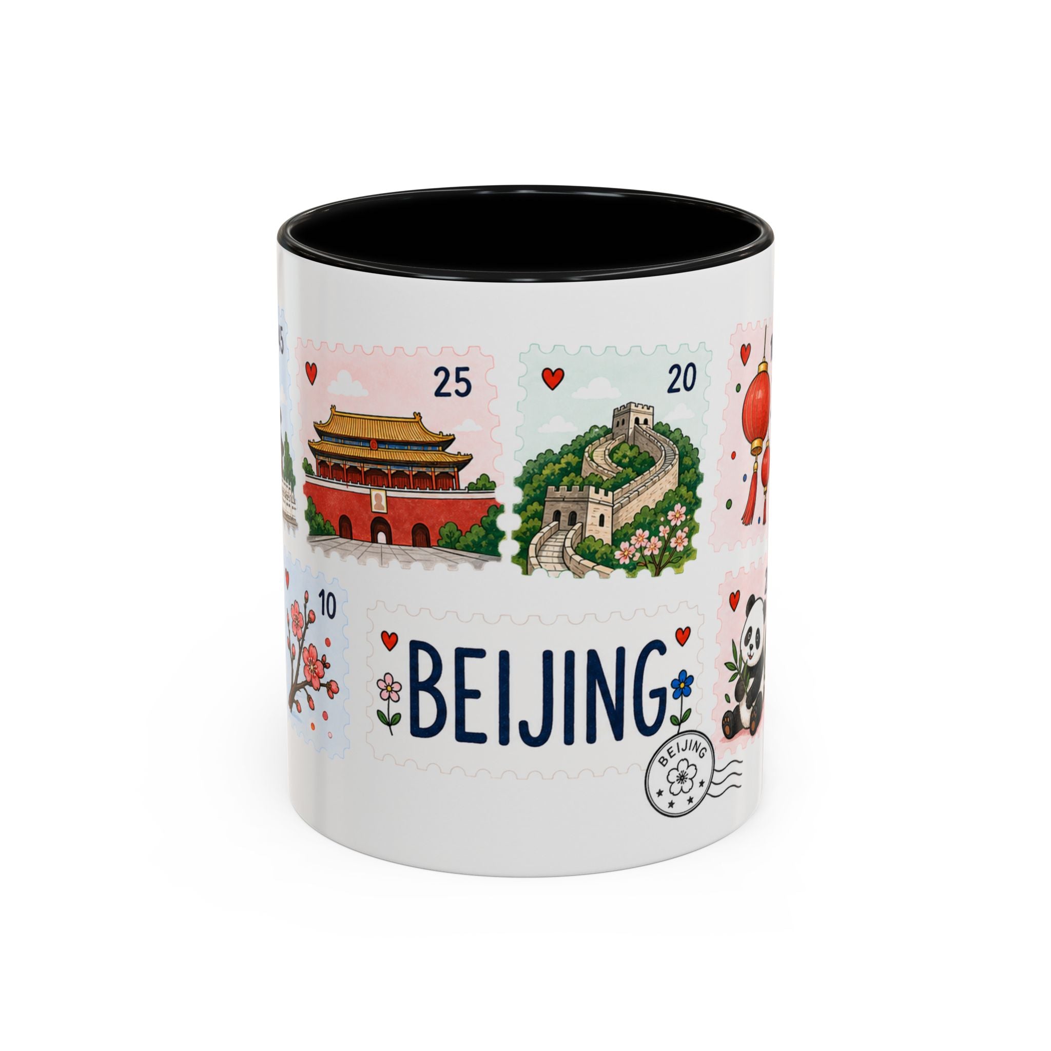 Beijing Coffee Mug | Postage Stamp Collage Mug | Travel Souvenir Accent Cup 11oz 15oz