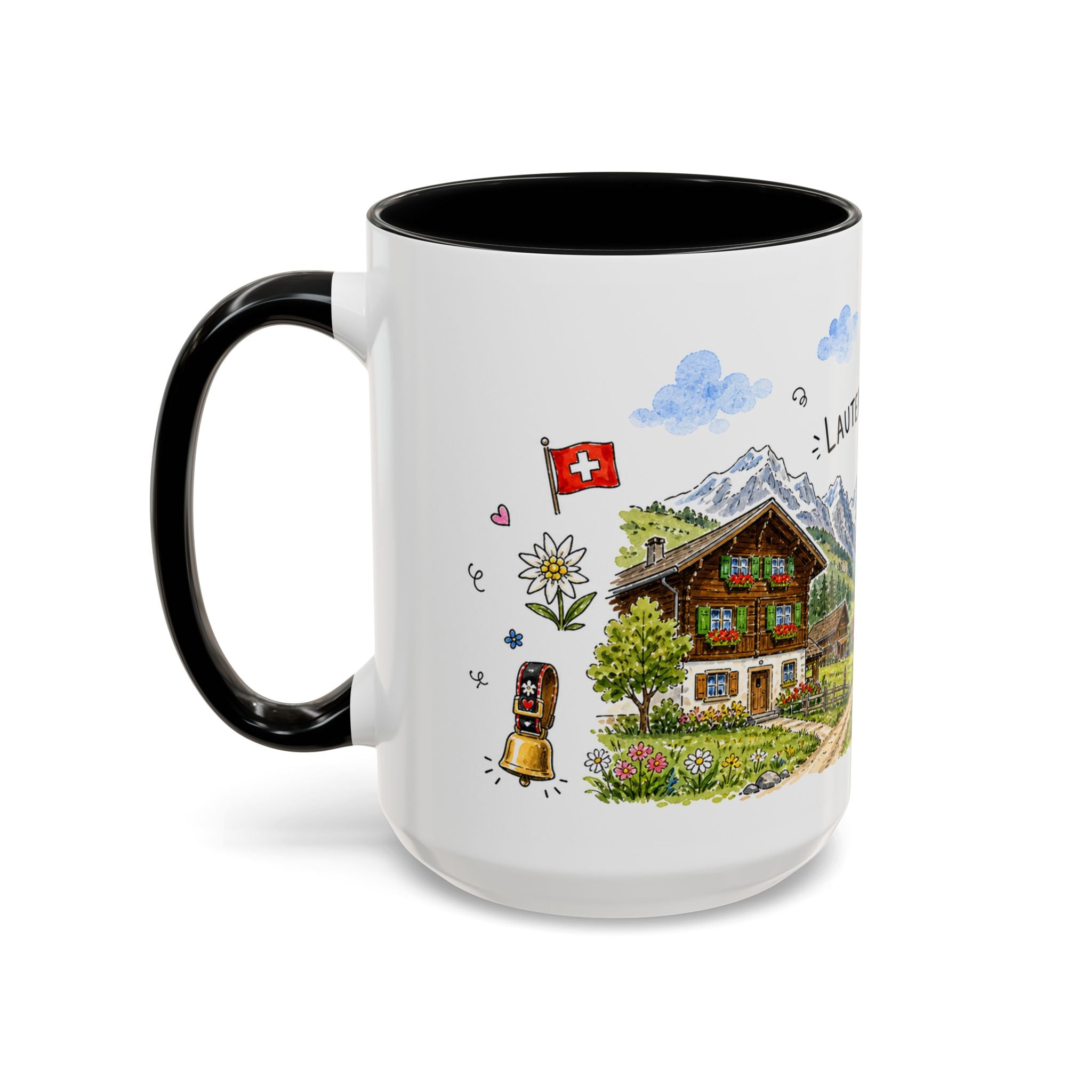 Lauterbrunnen Illustrated Travel Mug | Switzerland Souvenir Accent Coffee Mug | 11oz 15oz Ceramic Cup
