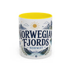 Norwegian Fjords Coffee Mug | Travel Destination Souvenir Gift | Accent Color Ceramic 11oz 15oz