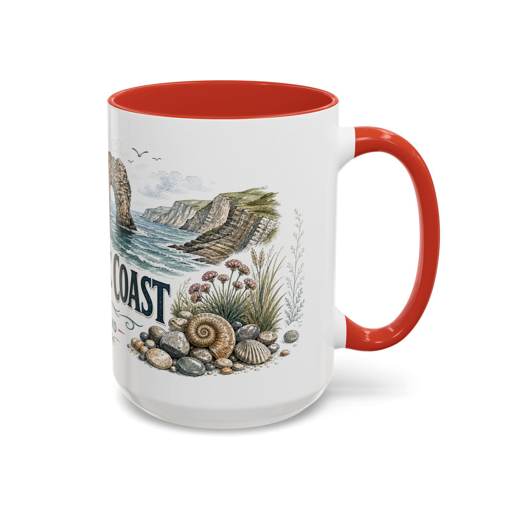 Jurassic Coast Mug, England Travel Souvenir, Bucket List Gift, Accent Ceramic Coffee Mug 11oz 15oz