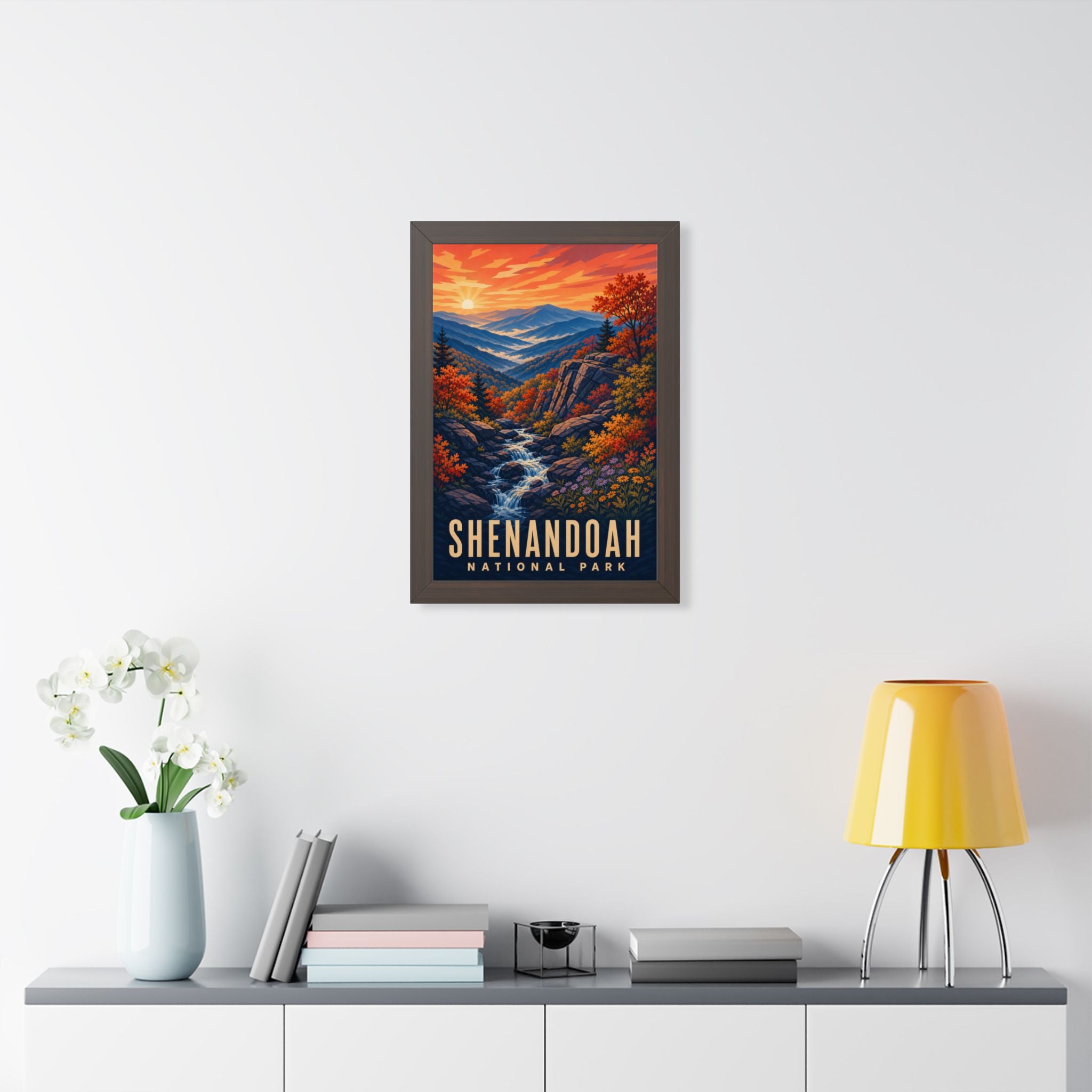 Shenandoah National Park Framed Poster | Vintage Travel Wall Art | Black Walnut White Frame | 16x24 20x30