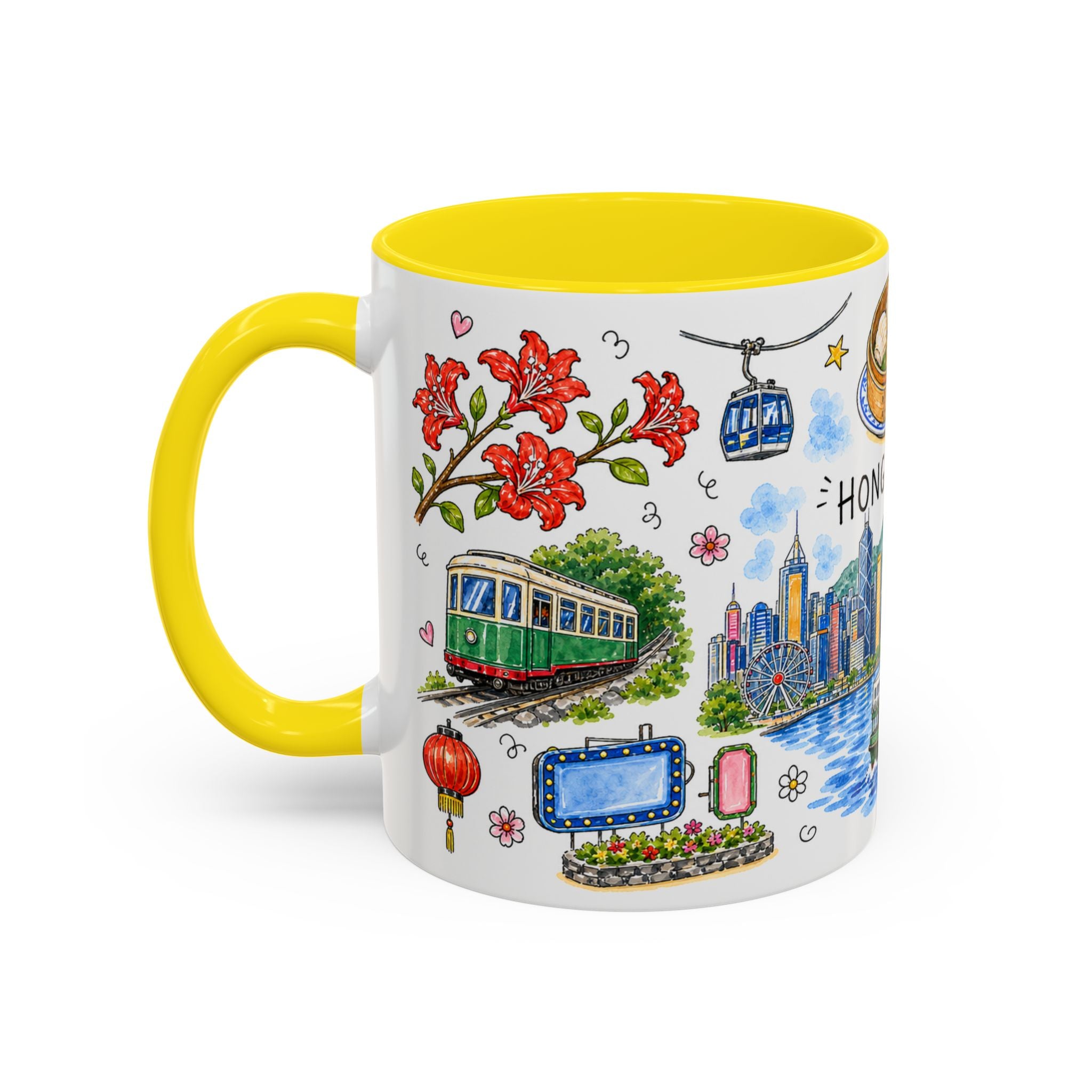 Hong Kong Illustrated Travel Mug | City Souvenir Accent Coffee Mug | 11oz 15oz Ceramic Cup