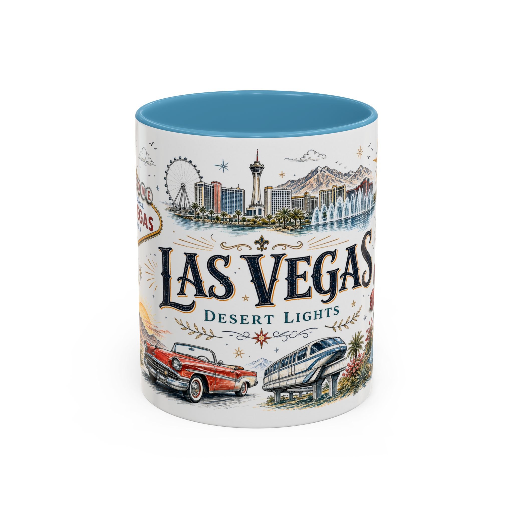 Las Vegas Coffee Mug | United States Travel Souvenir | Vintage Illustrated City Gift | 11 oz 15 oz Accent Mug