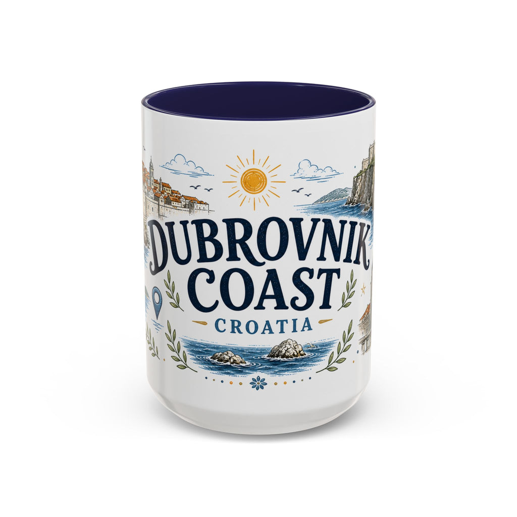 Dubrovnik Coast Coffee Mug | Travel Destination Souvenir Gift | Accent Color Ceramic 11oz 15oz