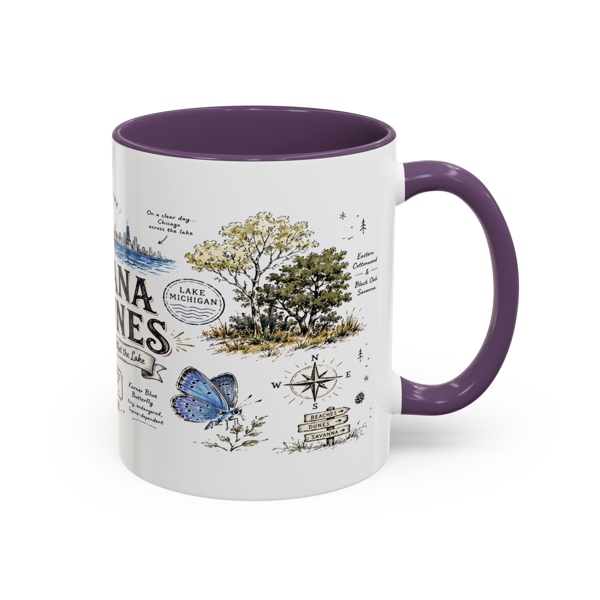 Indiana Dunes National Park Coffee Mug | Indiana Lake Michigan Beach Gift | Accent Color Ceramic 11oz 15oz