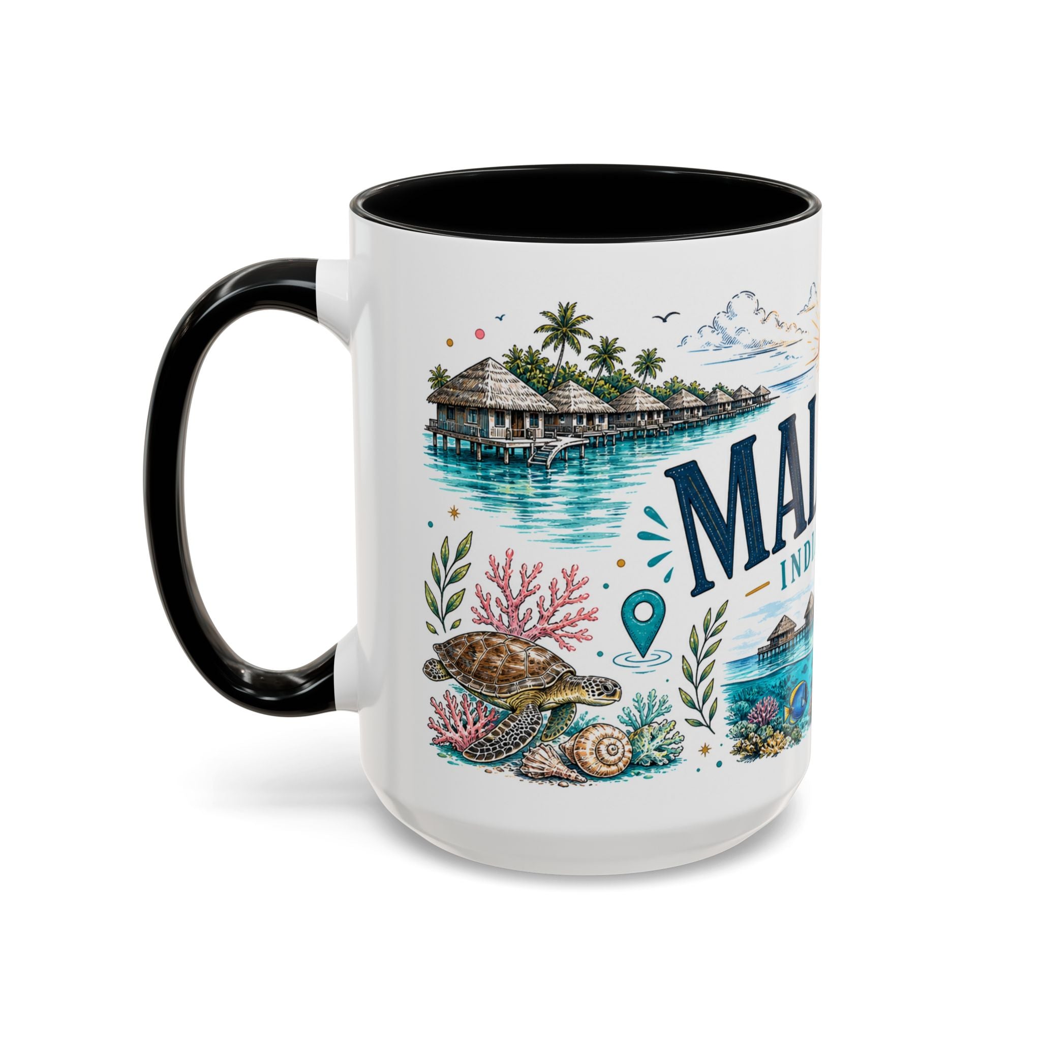 Maldives Coffee Mug | Travel Destination Souvenir Gift | Accent Color Ceramic 11oz 15oz