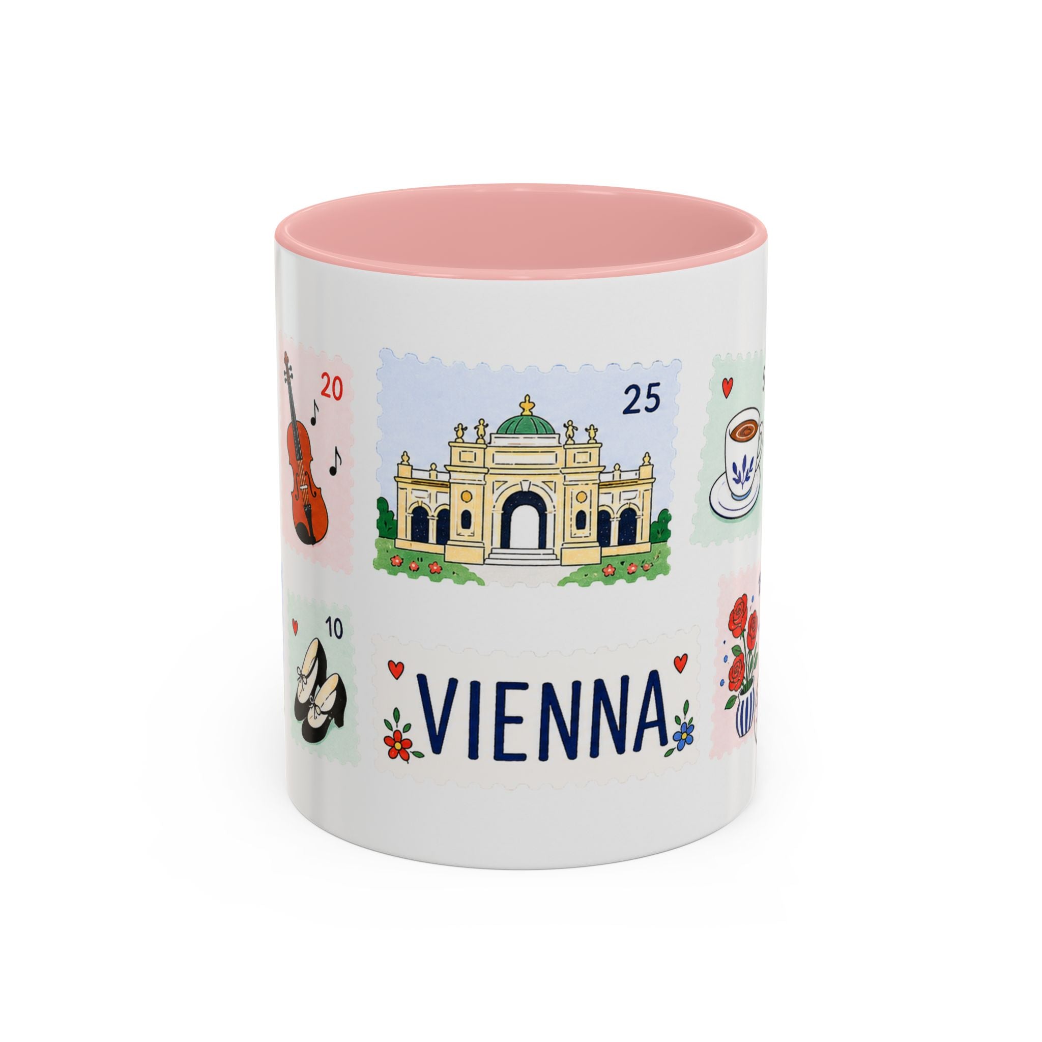 Vienna Coffee Mug | Postage Stamp Collage Mug | Travel Souvenir Accent Cup 11oz 15oz