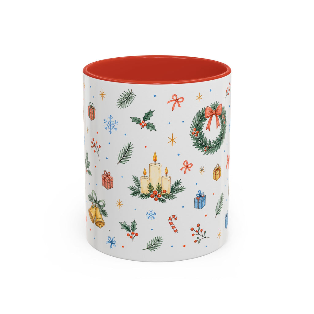 Christmas Candle Mug | Holly Wreath Watercolor Holiday Gift | Accent Cup 11oz 15oz
