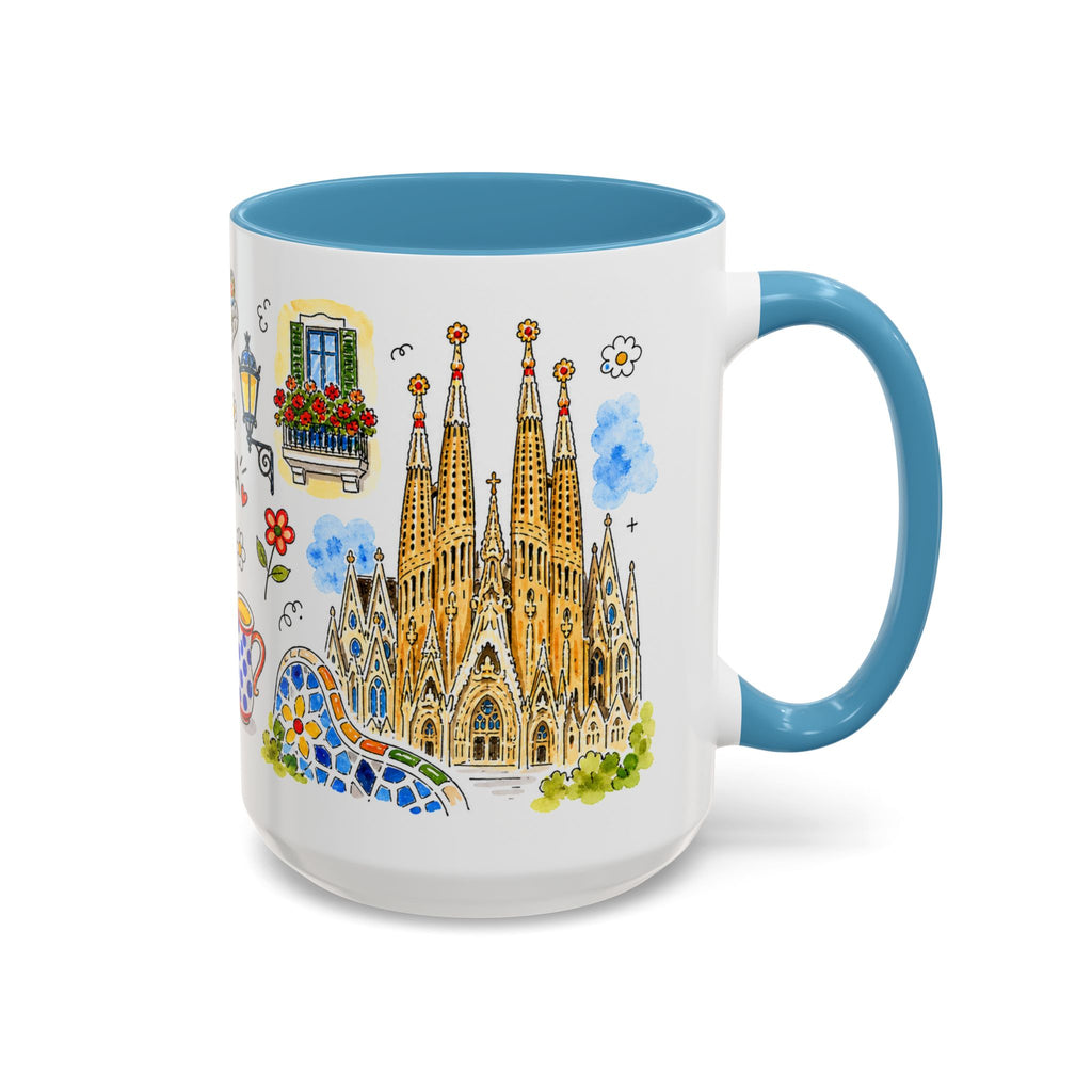 Barcelona Travel Mug | European City Souvenir Accent Coffee Mug | 11oz 15oz Ceramic Cup