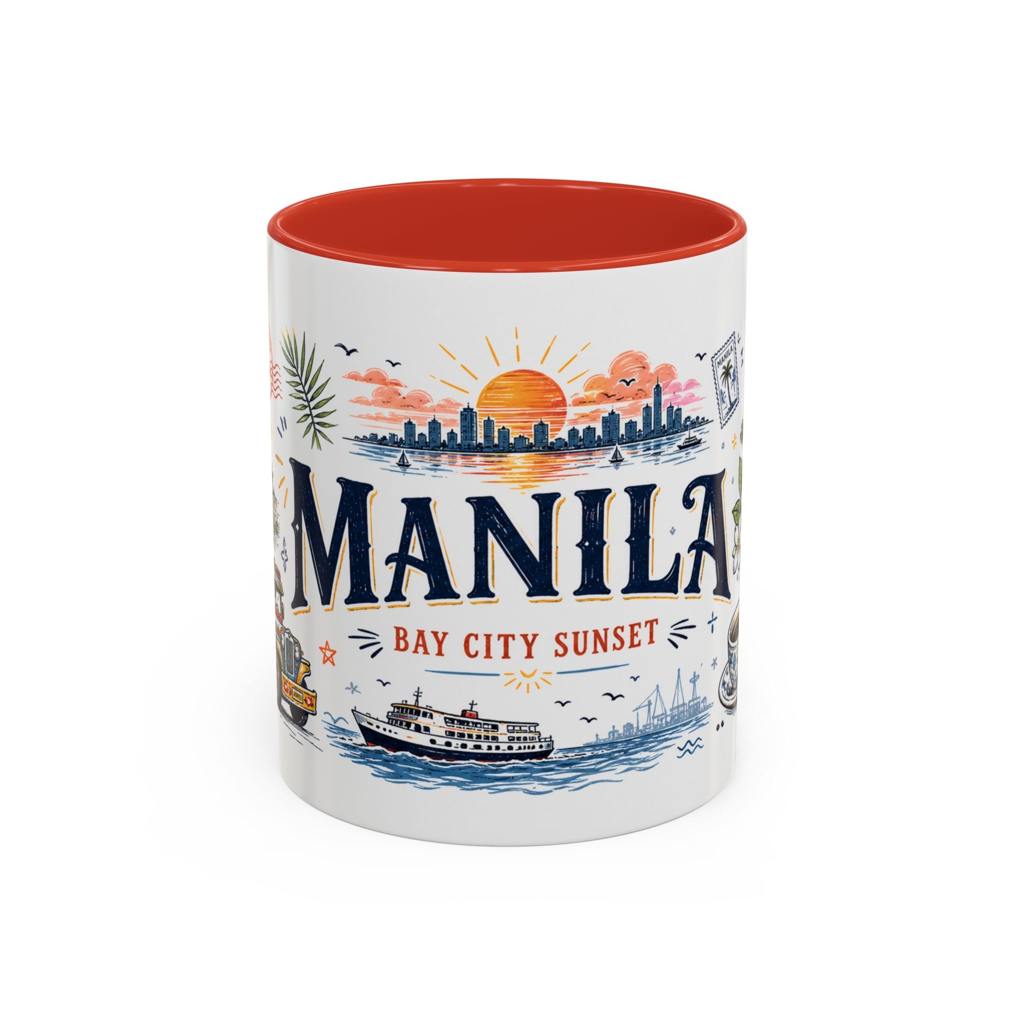 Manila Coffee Mug | Philippines Souvenir Travel Gift | Accent Color Ceramic 11oz 15oz
