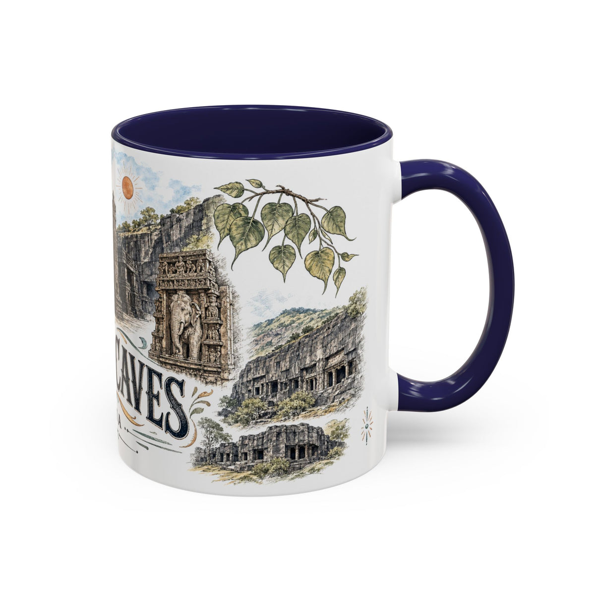 Ellora Caves Mug, India Travel Souvenir, Bucket List Gift, Accent Ceramic Coffee Mug 11oz 15oz