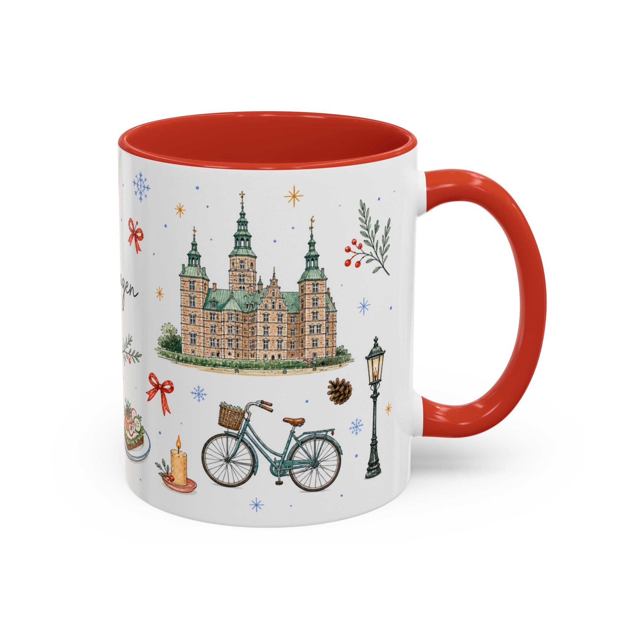 Copenhagen Christmas Mug | Watercolor Travel Souvenir | Holiday Gift | Accent Ceramic Coffee Cup 11oz 15oz
