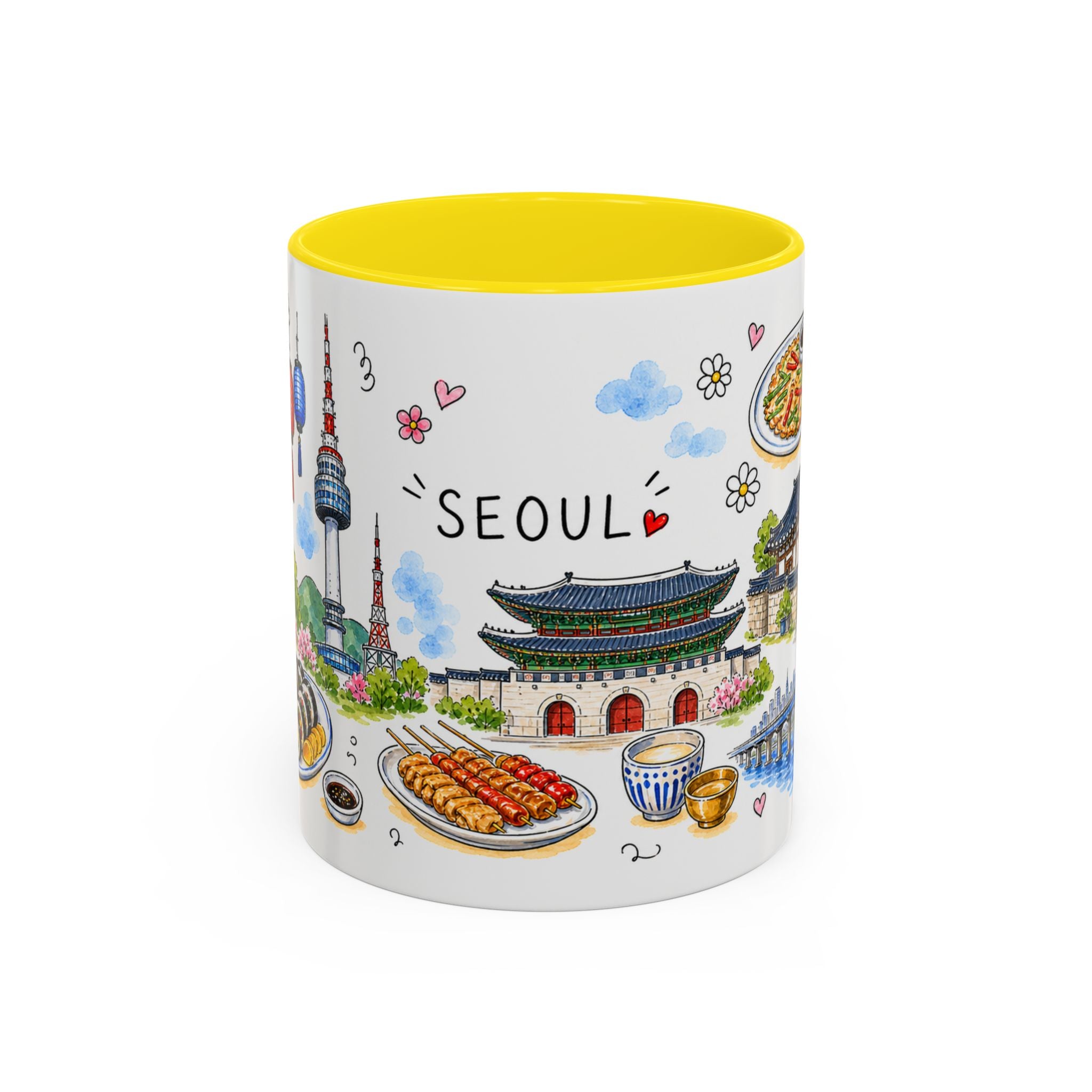 Seoul Illustrated Travel Mug | City Souvenir Accent Coffee Mug | 11oz 15oz Ceramic Cup