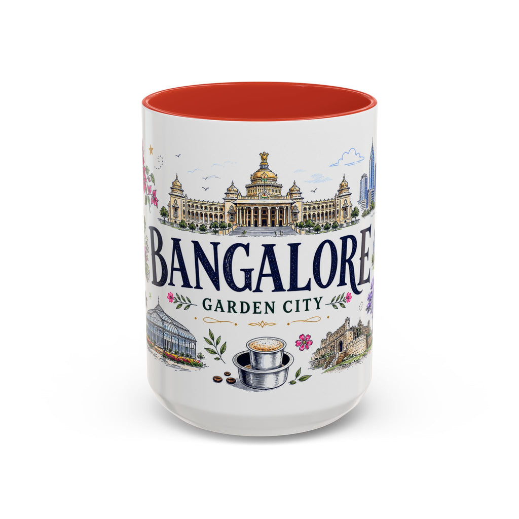 Bangalore Coffee Mug | India Souvenir Travel Gift | Accent Color Ceramic 11oz 15oz