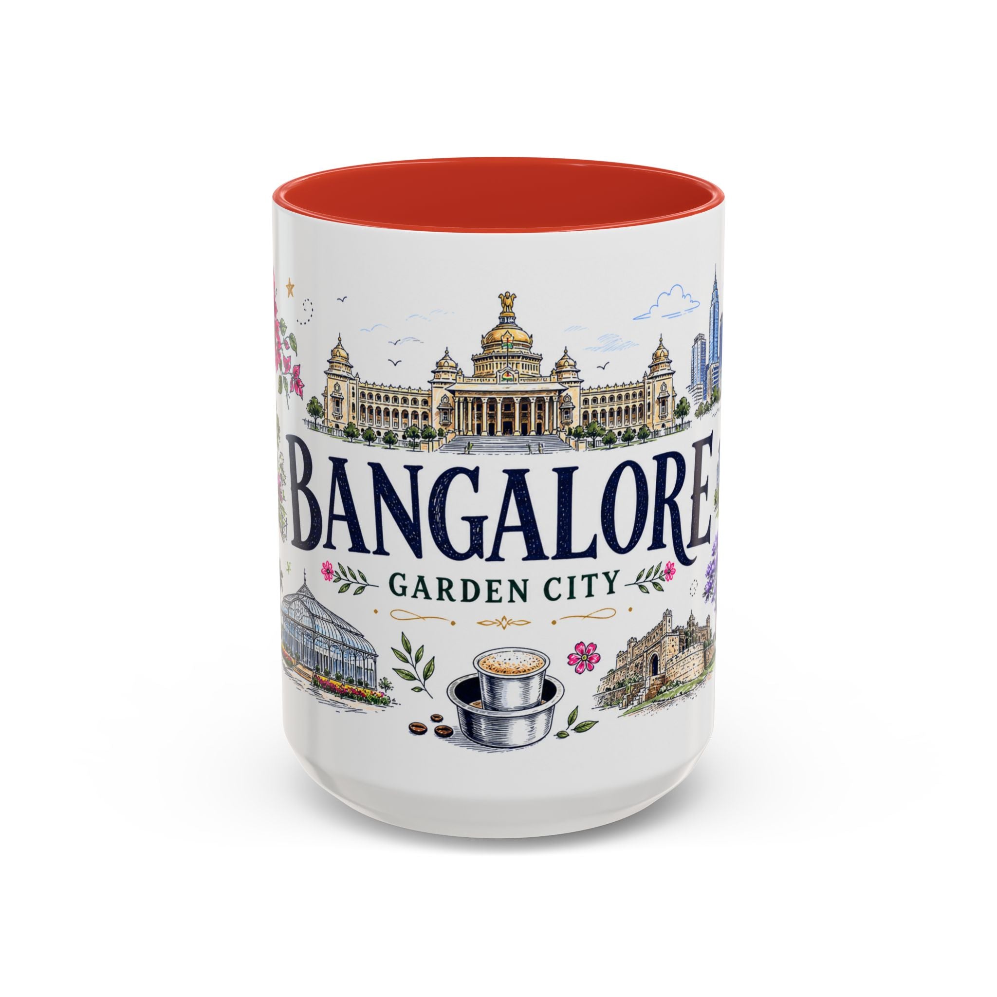 Bangalore Coffee Mug | India Souvenir Travel Gift | Accent Color Ceramic 11oz 15oz