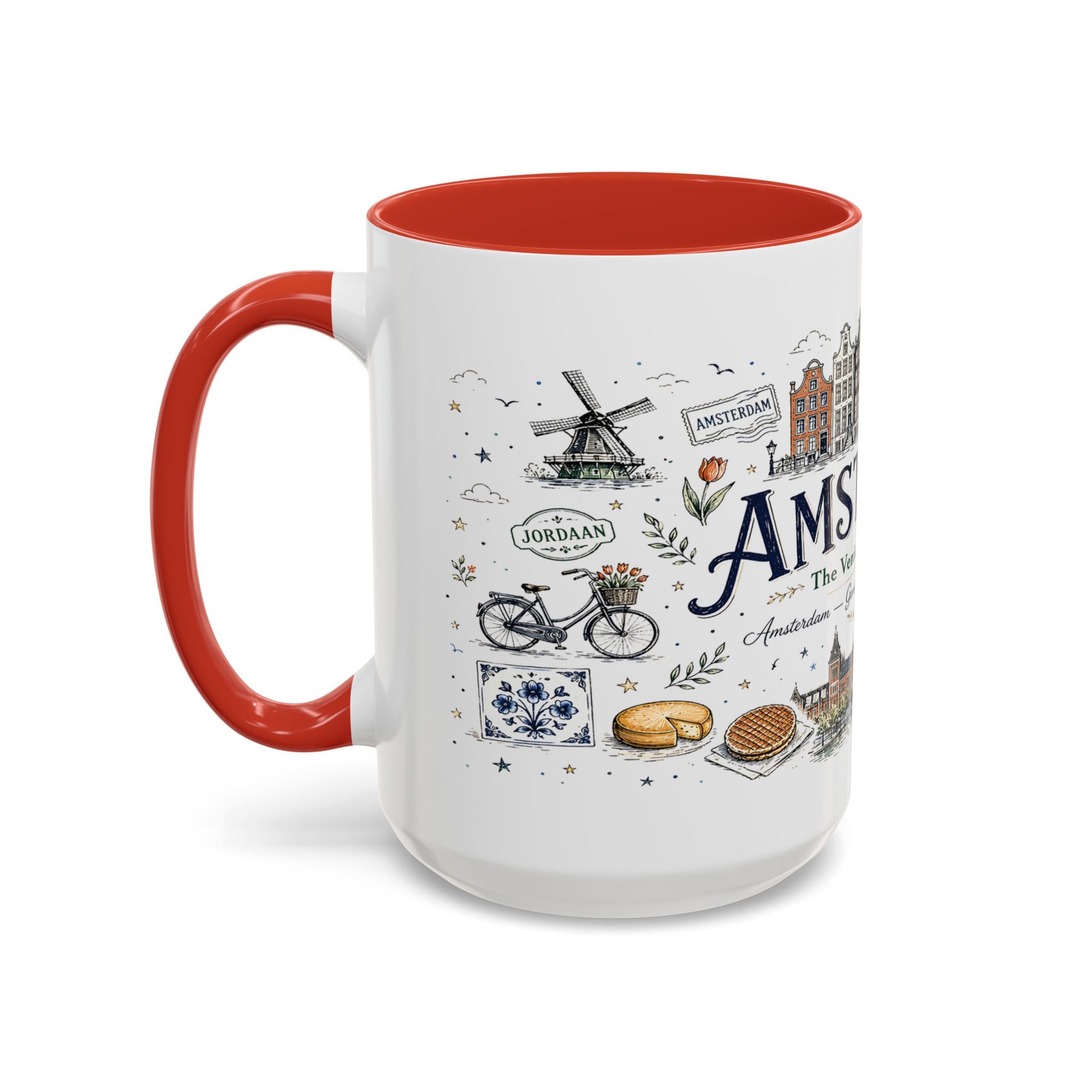 Amsterdam Coffee Mug | Netherlands Souvenir Travel Gift | Accent Color Ceramic 11oz 15oz