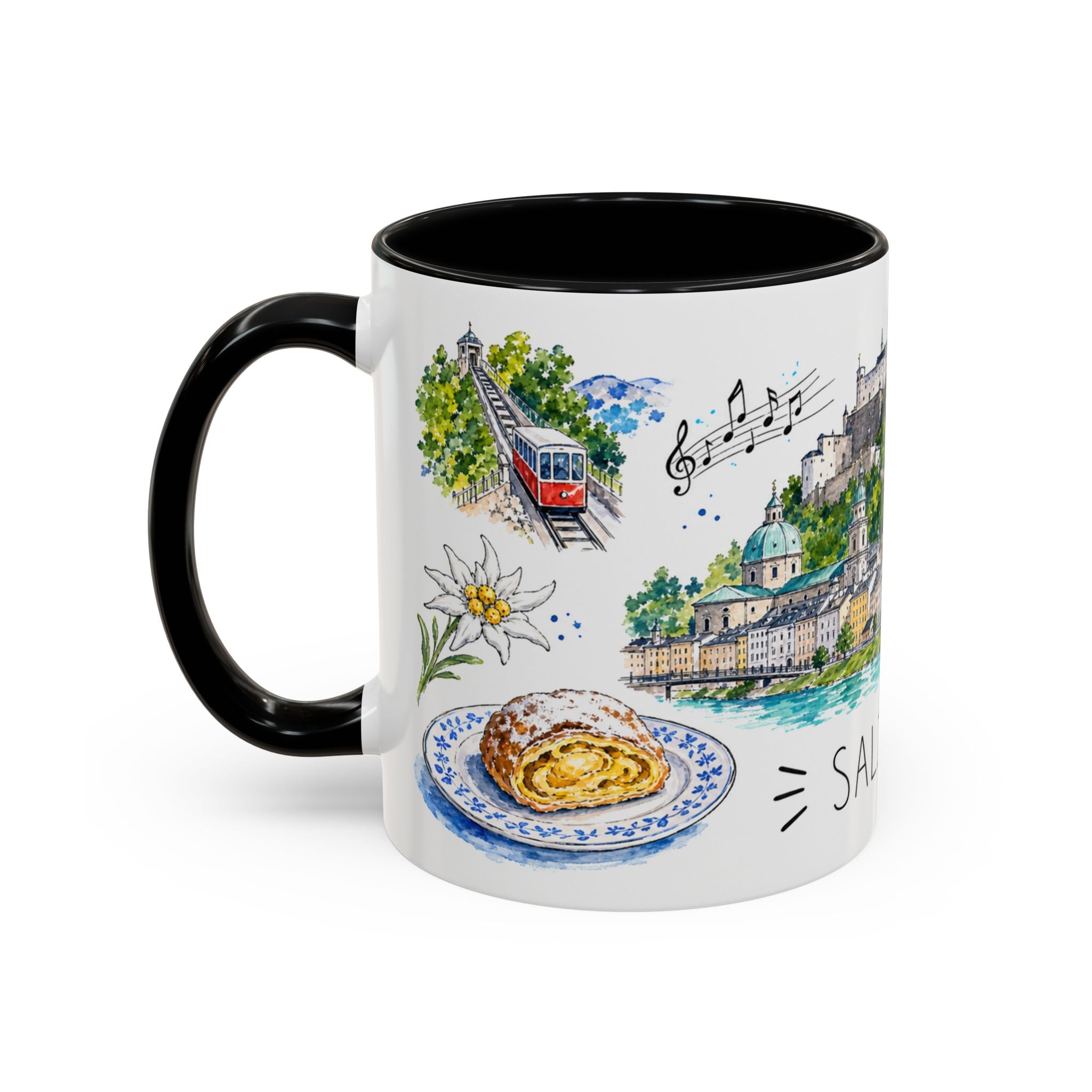 Salzburg Illustrated Travel Mug | City Souvenir Accent Coffee Mug | 11oz 15oz Ceramic Cup