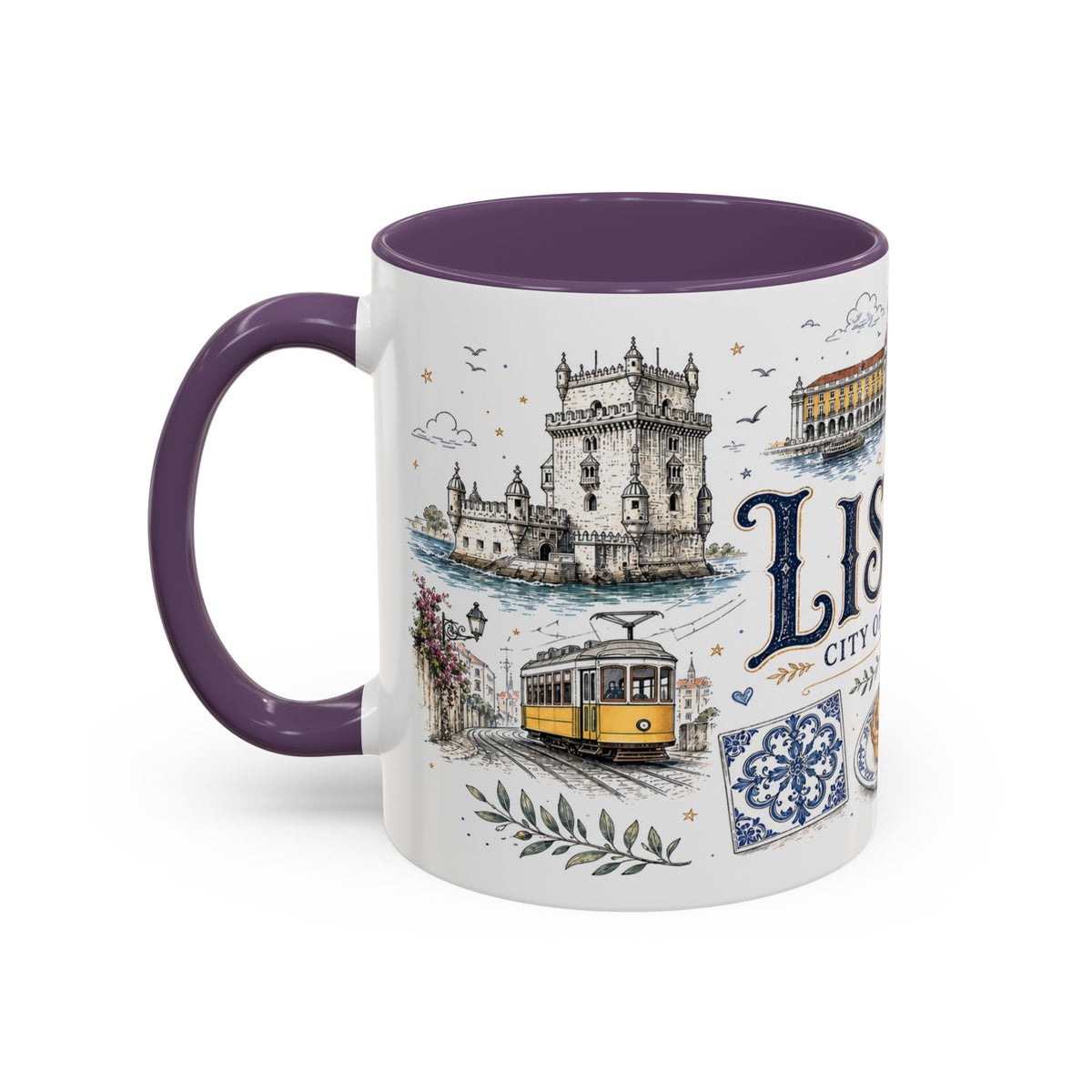 Lisbon Coffee Mug | Portugal Travel Souvenir | Vintage Illustrated City Gift | 11 oz 15 oz Accent Mug
