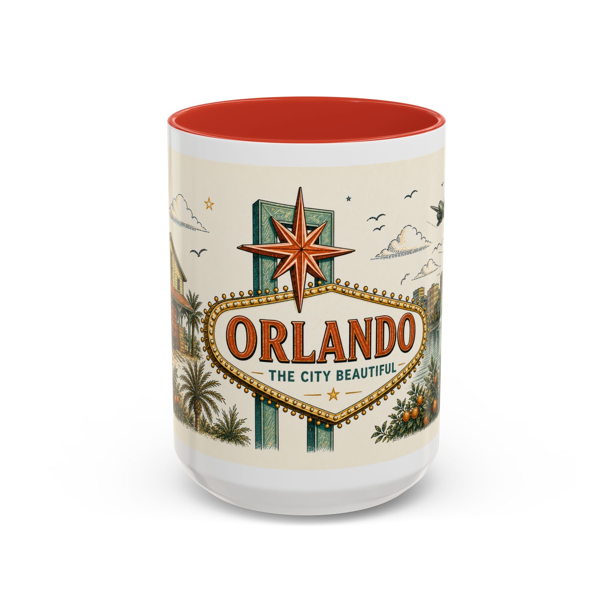 Orlando Coffee Mug | United States Travel Souvenir | Vintage Illustrated City Gift | 11 oz 15 oz Accent Mug