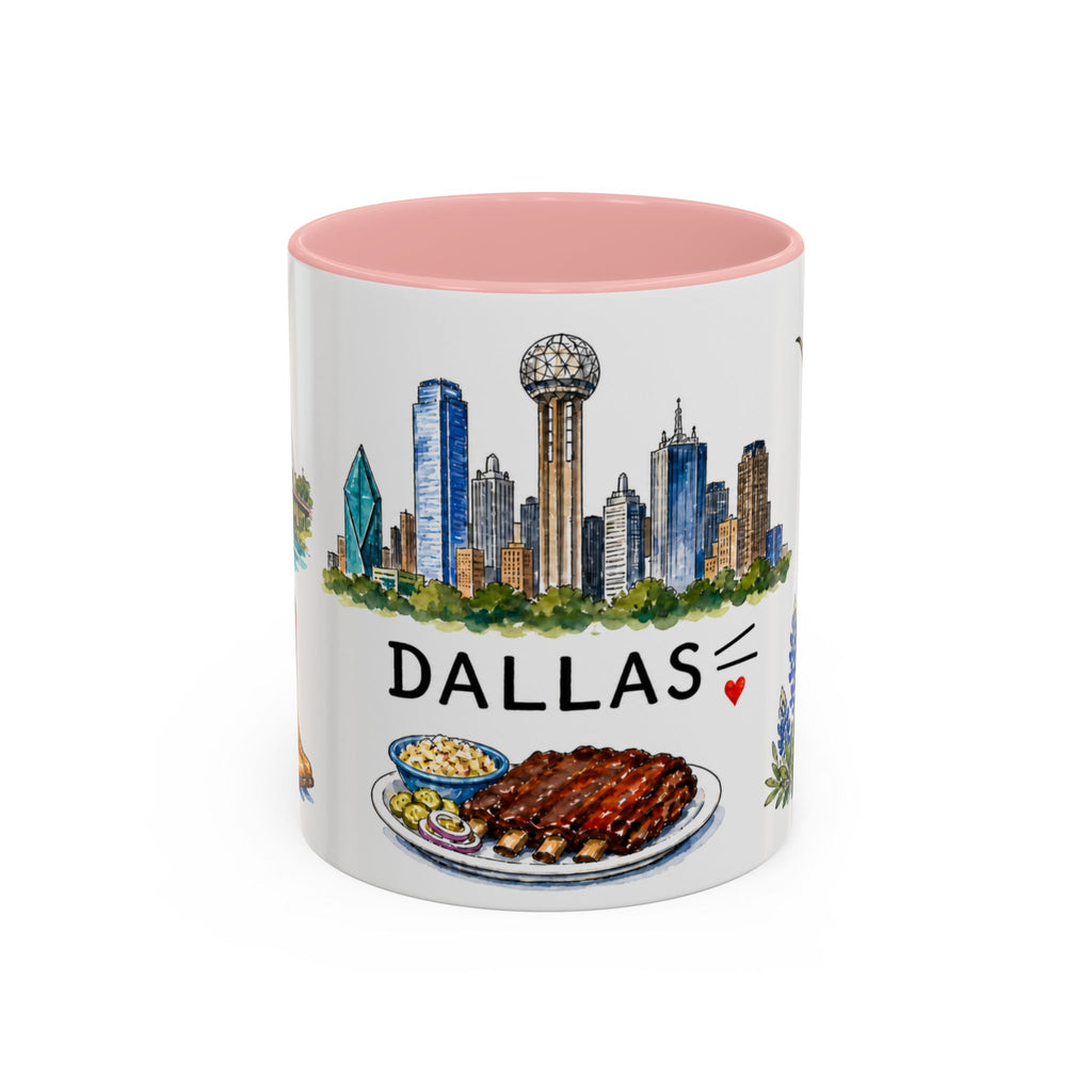 Dallas Illustrated Travel Mug | City Souvenir Accent Coffee Mug | 11oz 15oz Ceramic Cup