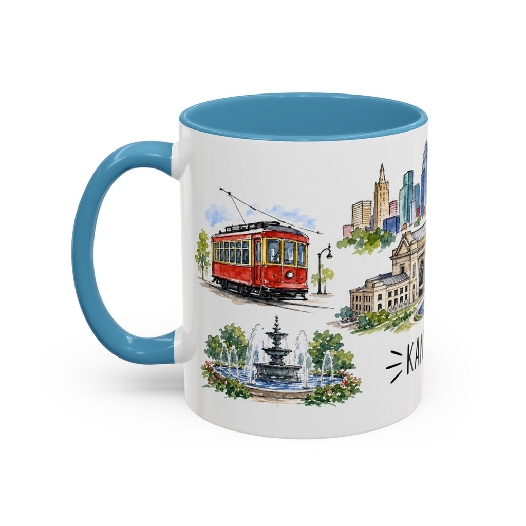 Kansas City Illustrated Travel Mug | City Souvenir Accent Coffee Mug | 11oz 15oz Ceramic Cup