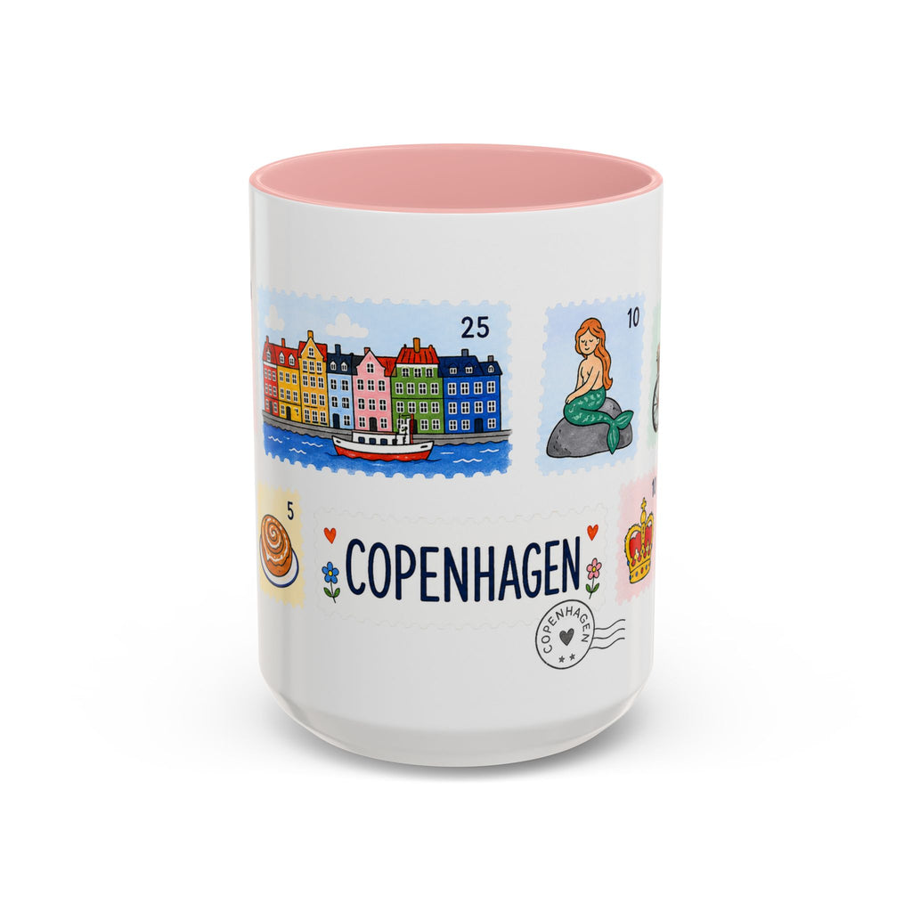 Copenhagen Coffee Mug | Postage Stamp Collage Mug | Travel Souvenir Accent Cup 11oz 15oz